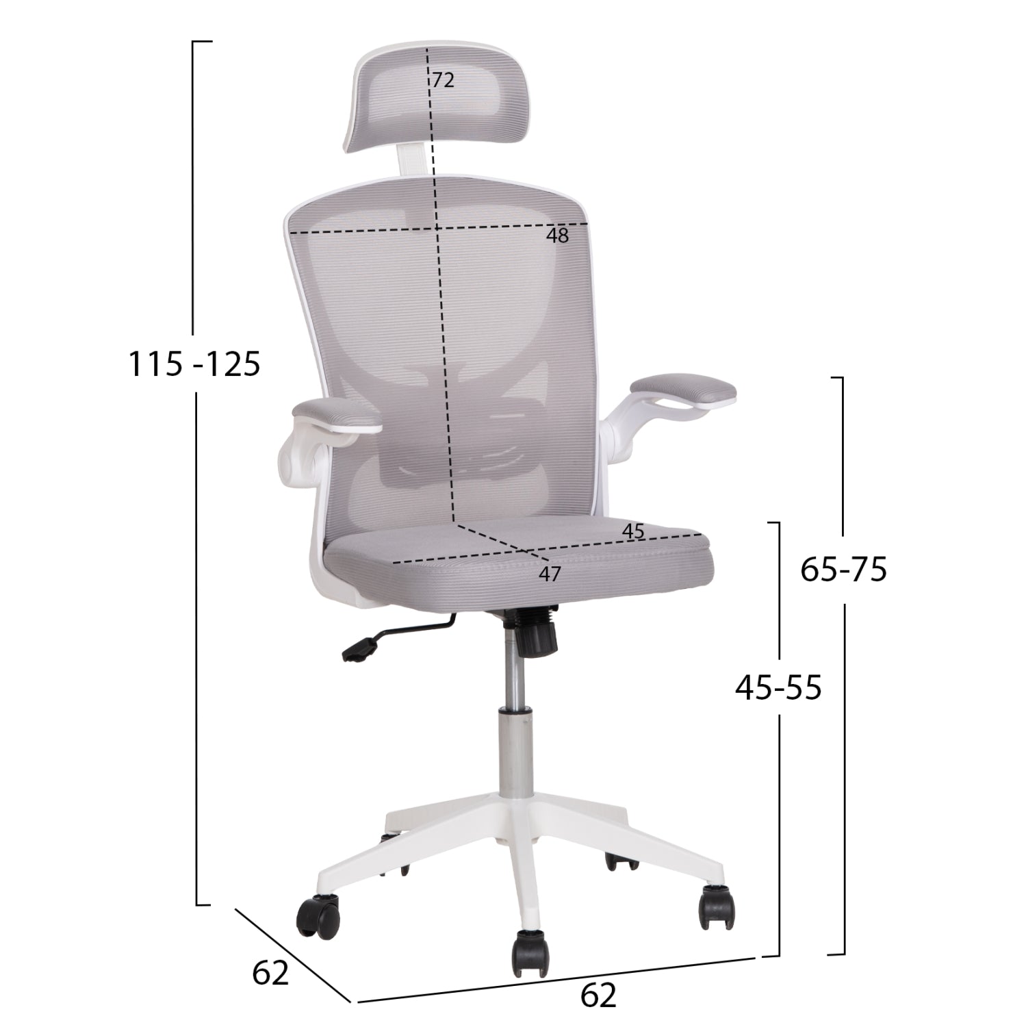 ΚΑΡΕΚΛΑ ΓΡΑΦΕΙΟΥ FLOATER HM1230.02 ΛΕΥΚΟ PP--ΑΝΟΙΧΤΟ ΓΚΡΙ MESH 62x62x115-125Υεκ