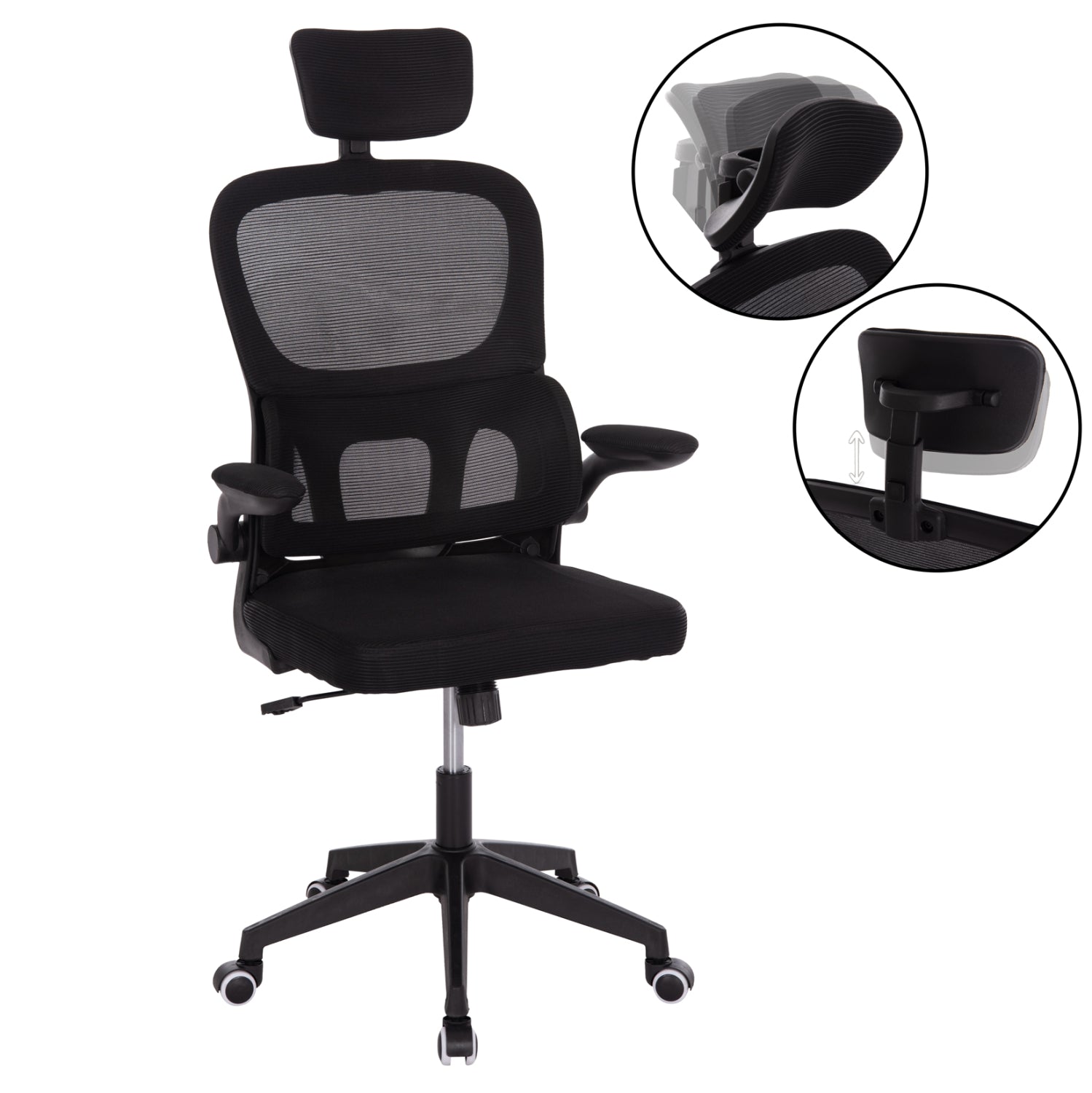 ΚΑΡΕΚΛΑ ΓΡΑΦΕΙΟΥ BASTON HM18236.01 ΜΑΥΡΟ MESH & PP ΣΚΕΛΕΤΟΣ 64x60x117-127Υεκ.