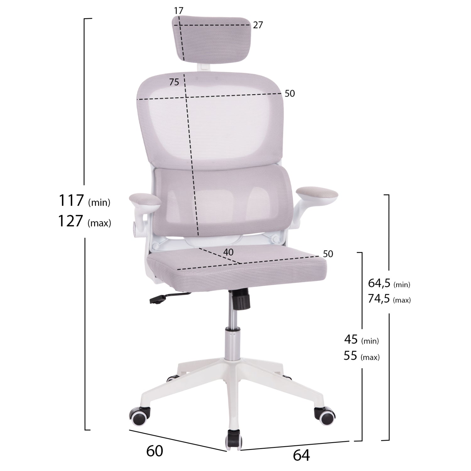ΚΑΡΕΚΛΑ ΓΡΑΦΕΙΟΥ BASTON HM18236.03 ΓΚΡΙ MESH & ΛΕΥΚΟΣ PP ΣΚΕΛΕΤΟΣ 64x60x127Υεκ.
