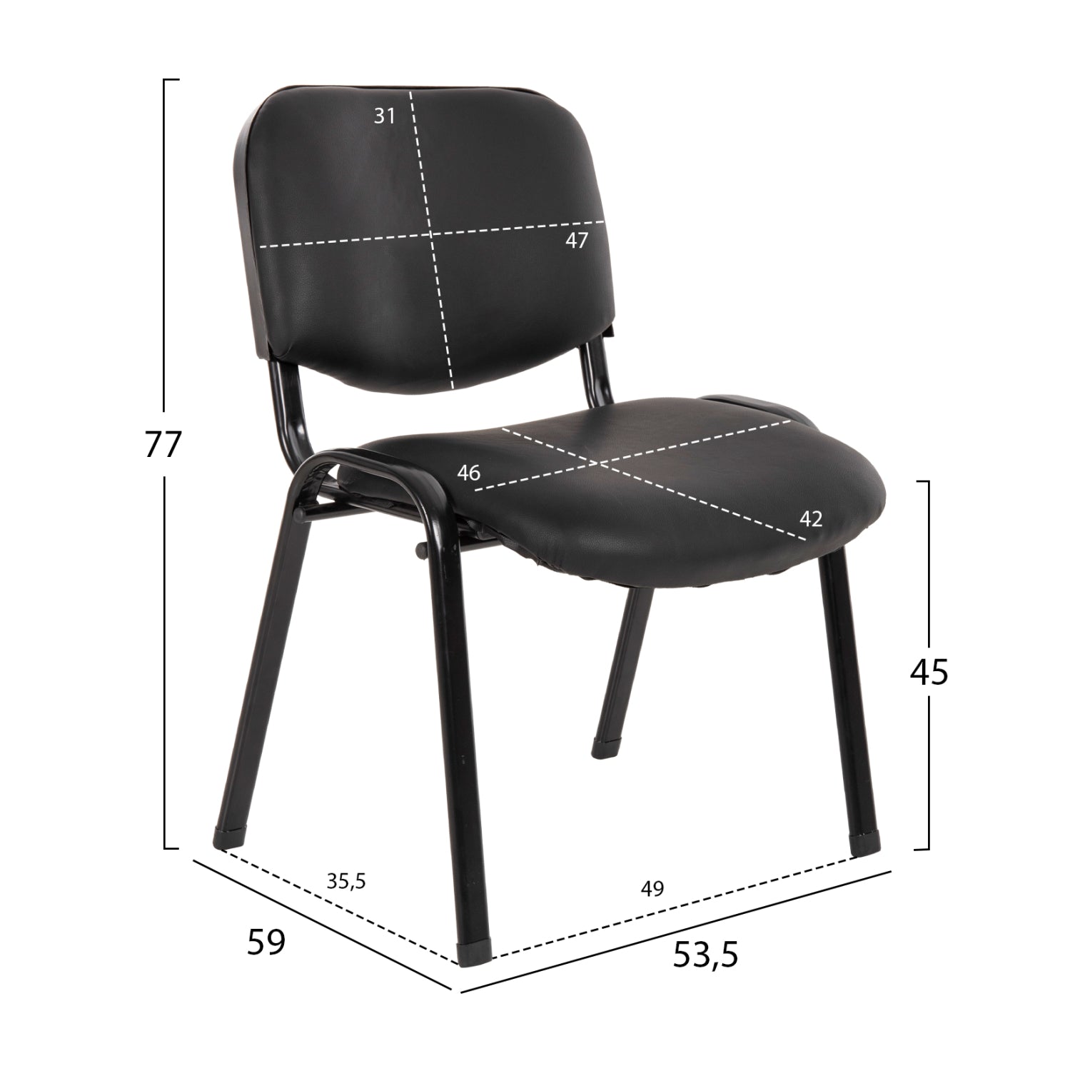 ΚΑΡΕΚΛΑ JANISHA HM1010.01 ΜΕ ΔΕΡΜΑΤΙΝΗ PU ΜΑΥΡΟ 53,5x59x77 εκ.