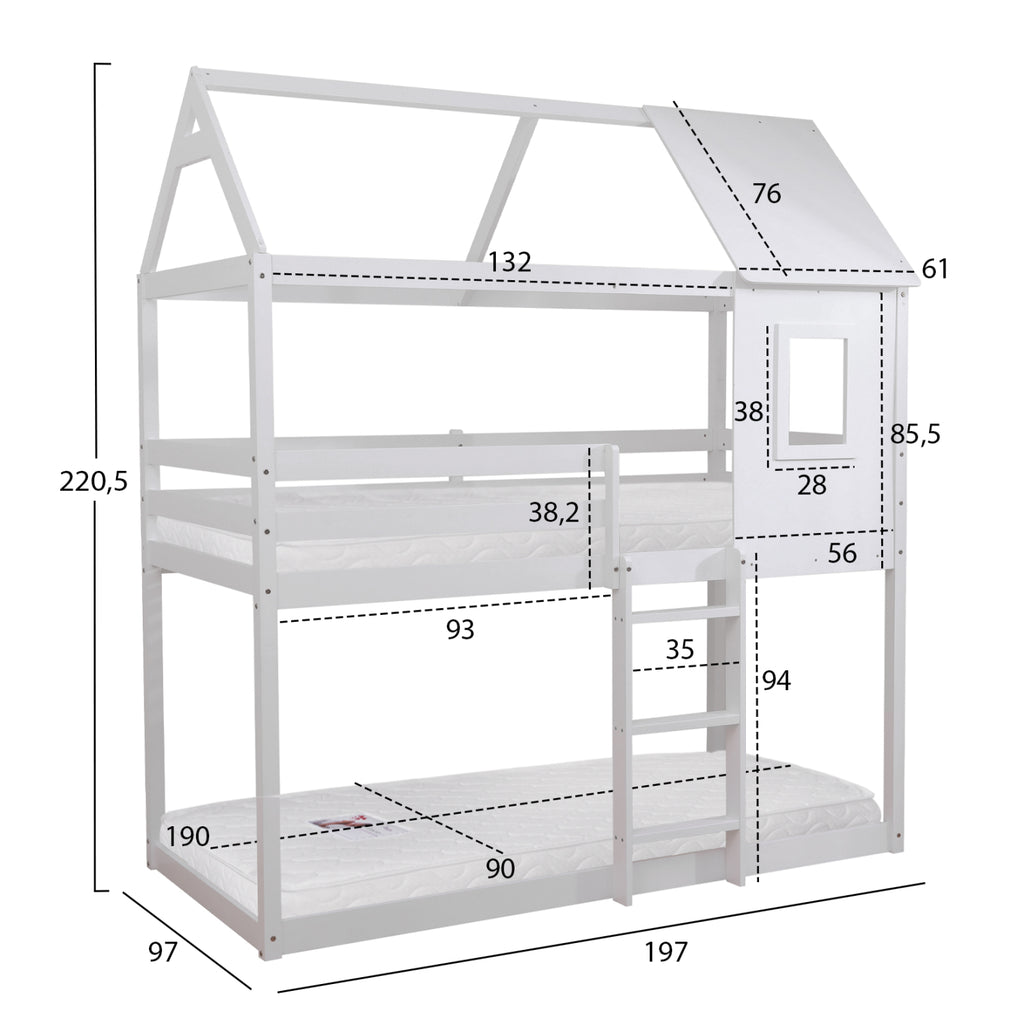 ΚΟΥΚΕΤΑ ΠΑΙΔΙΚΗ ΜΕ 2 ΣΤΡΩΜΑΤΑ HOOD HM21314.01 ΞΥΛΟ ΠΕΥΚΟΥ ΛΕΥΚΟ--ΣΤΡΩΜΑΤΑ 90x190εκ