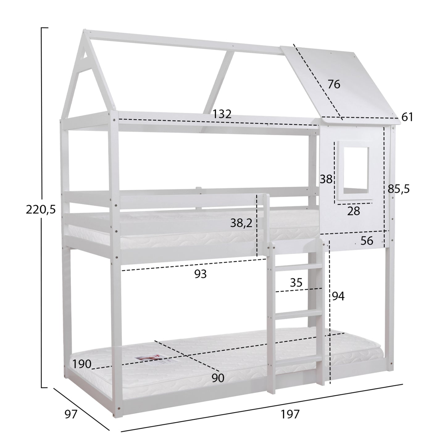 ΚΟΥΚΕΤΑ ΠΑΙΔΙΚΗ ΜΕ 2 ΣΤΡΩΜΑΤΑ HOOD HM21314.01 ΞΥΛΟ ΠΕΥΚΟΥ ΛΕΥΚΟ--ΣΤΡΩΜΑΤΑ 90x190εκ