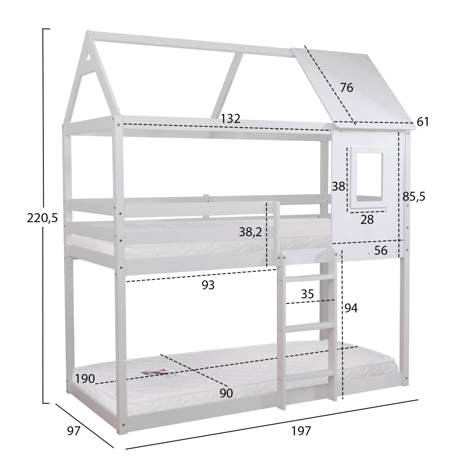 ΚΟΥΚΕΤΑ ΠΑΙΔΙΚΗ ΜΕ 2 ΣΤΡΩΜΑΤΑ HOOD HM21314.01 ΞΥΛΟ ΠΕΥΚΟΥ ΛΕΥΚΟ--ΣΤΡΩΜΑΤΑ 90x190εκ