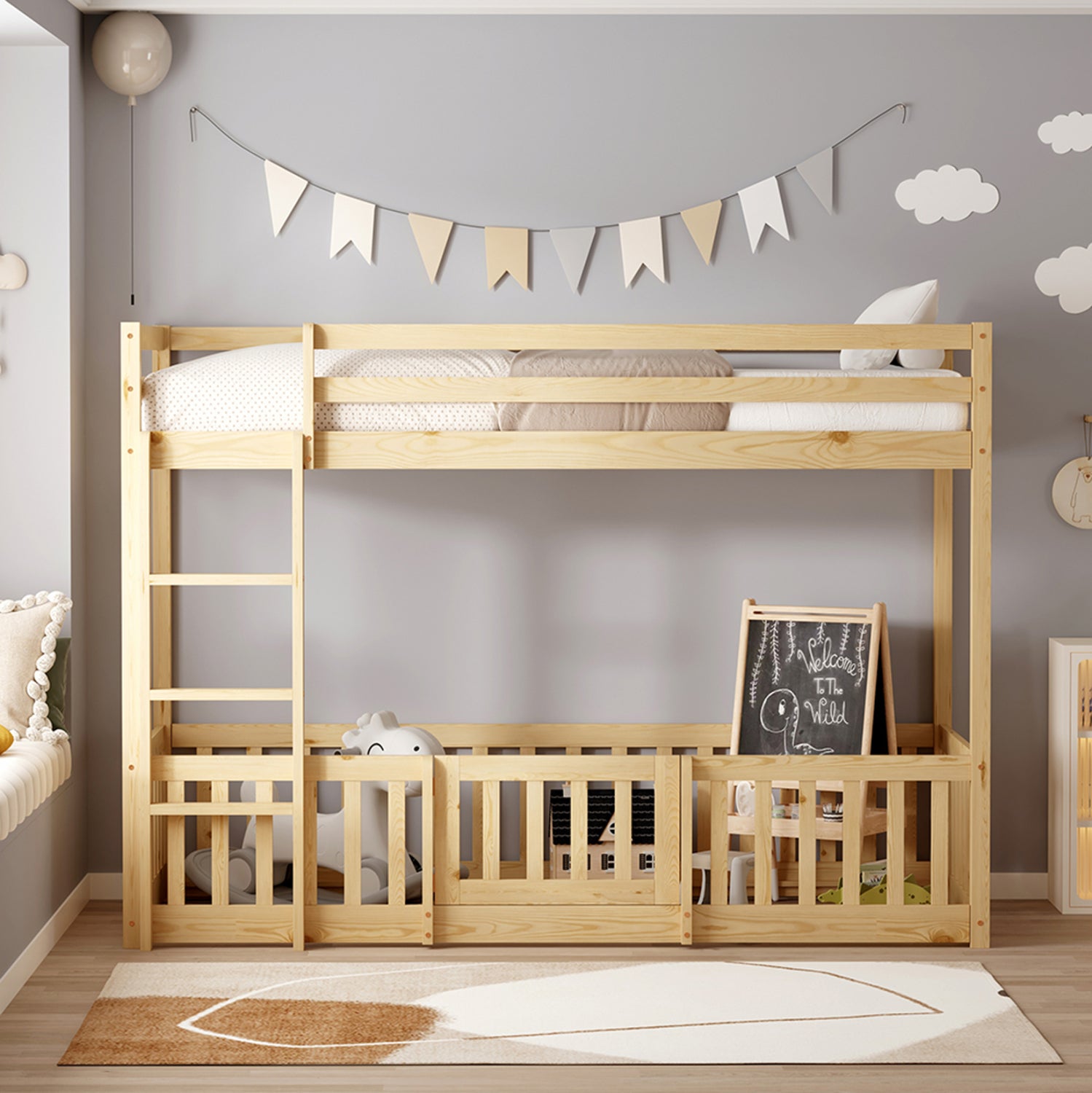 ΚΟΥΚΕΤΑ ΠΑΙΔΙΚΗ ΜΕ ΠΑΡΚΑΚΙ PLAYKID HM21312 ΞΥΛΟ ΠΕΥΚΟΥ ΦΥΣΙΚΟ--ME ΣΤΡΩΜΑ 90x190εκ