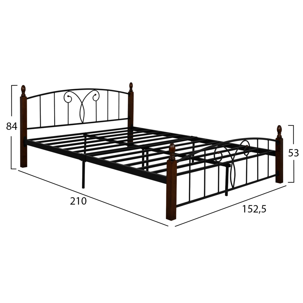 ΚΡΕΒΑΤΙ ΔΙΠΛΟ SUZIE HM585 ΓΙΑ ΣΤΡΩΜΑ 150x200 εκ. ΜΕΤΑΛΛΟ RUBBERWOOD