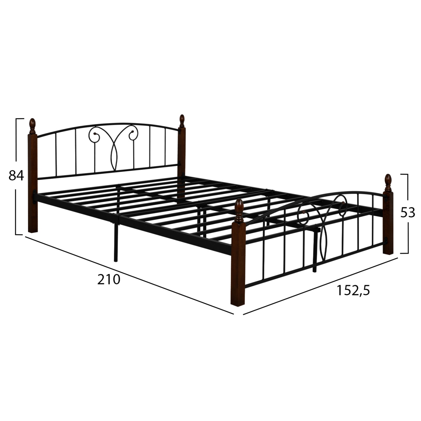 ΚΡΕΒΑΤΙ ΔΙΠΛΟ SUZIE HM585 ΓΙΑ ΣΤΡΩΜΑ 150x200 εκ. ΜΕΤΑΛΛΟ RUBBERWOOD