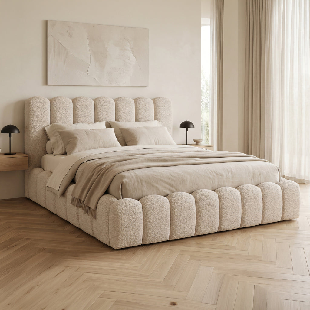 ΚΡΕΒΑΤΙ ΔΙΠΛΟ MARIUS HM759.03 ΜΠΕΖ CHENILLE ΥΦΑΣΜΑ-- ΓΙΑ ΣΤΡΩΜΑ 160x200εκ