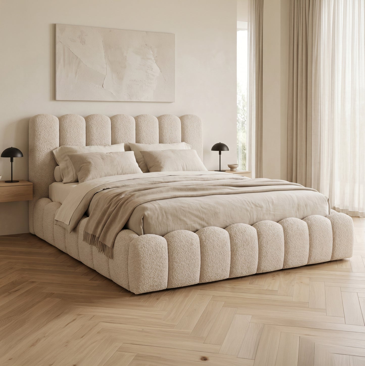 ΚΡΕΒΑΤΙ ΔΙΠΛΟ MARIUS HM759.03 ΜΠΕΖ CHENILLE ΥΦΑΣΜΑ-- ΓΙΑ ΣΤΡΩΜΑ 160x200εκ