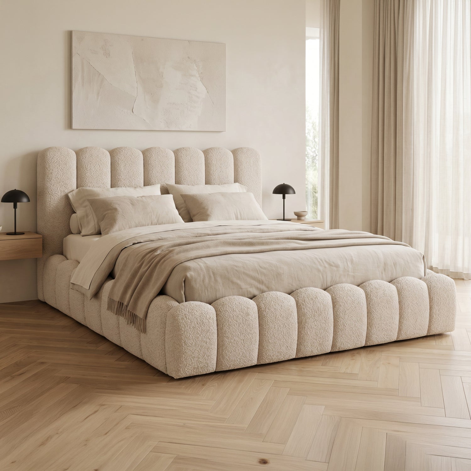 ΚΡΕΒΑΤΙ ΔΙΠΛΟ MARIUS HM759.03 ΜΠΕΖ CHENILLE ΥΦΑΣΜΑ-- ΓΙΑ ΣΤΡΩΜΑ 160x200εκ