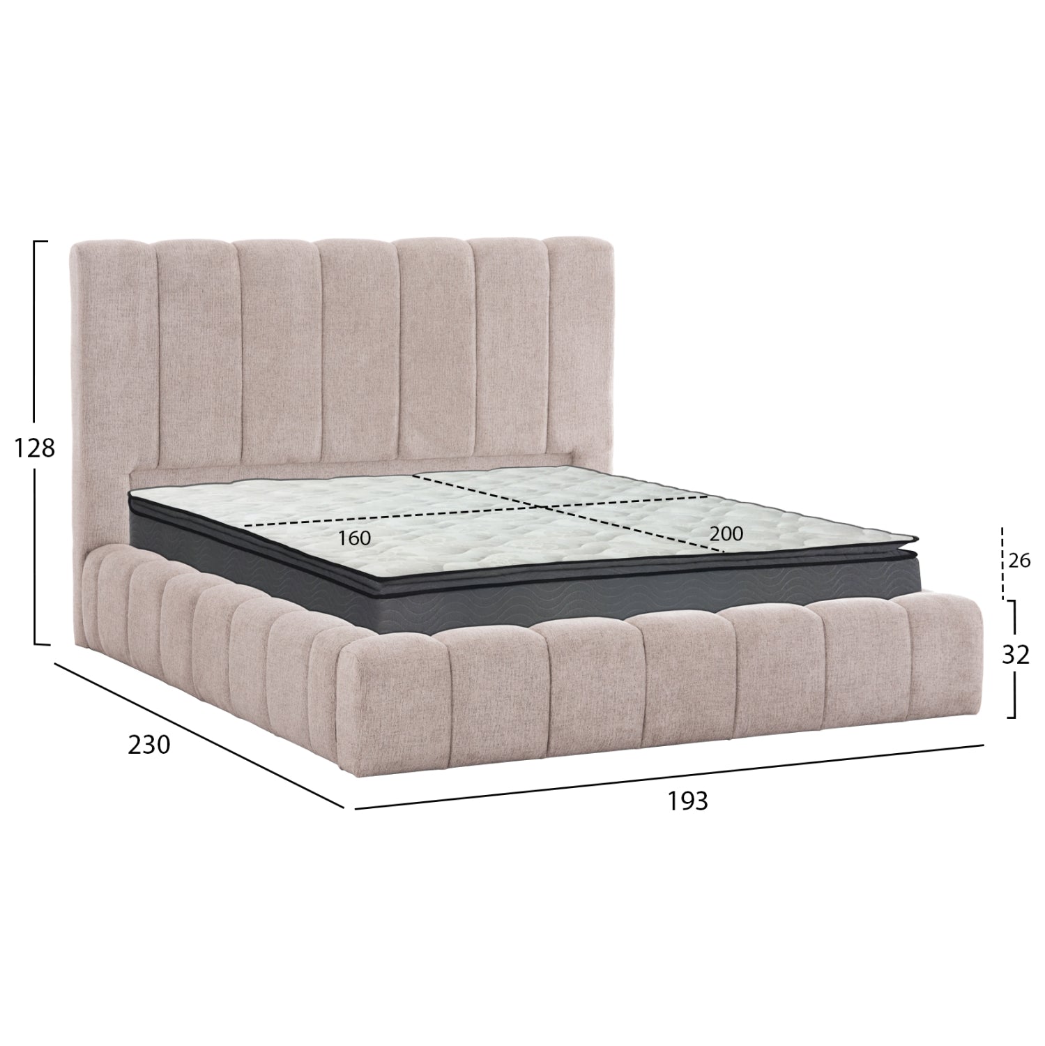 ΚΡΕΒΑΤΙ ΔΙΠΛΟ ΜΕ ΣΤΡΩΜΑ & ΑΠΟΘ.ΧΩΡΟ REMO HM21167 ΜΠΕΖ ΜΠΟΥΚΛΕ--ΓΙΑ 160x200εκ