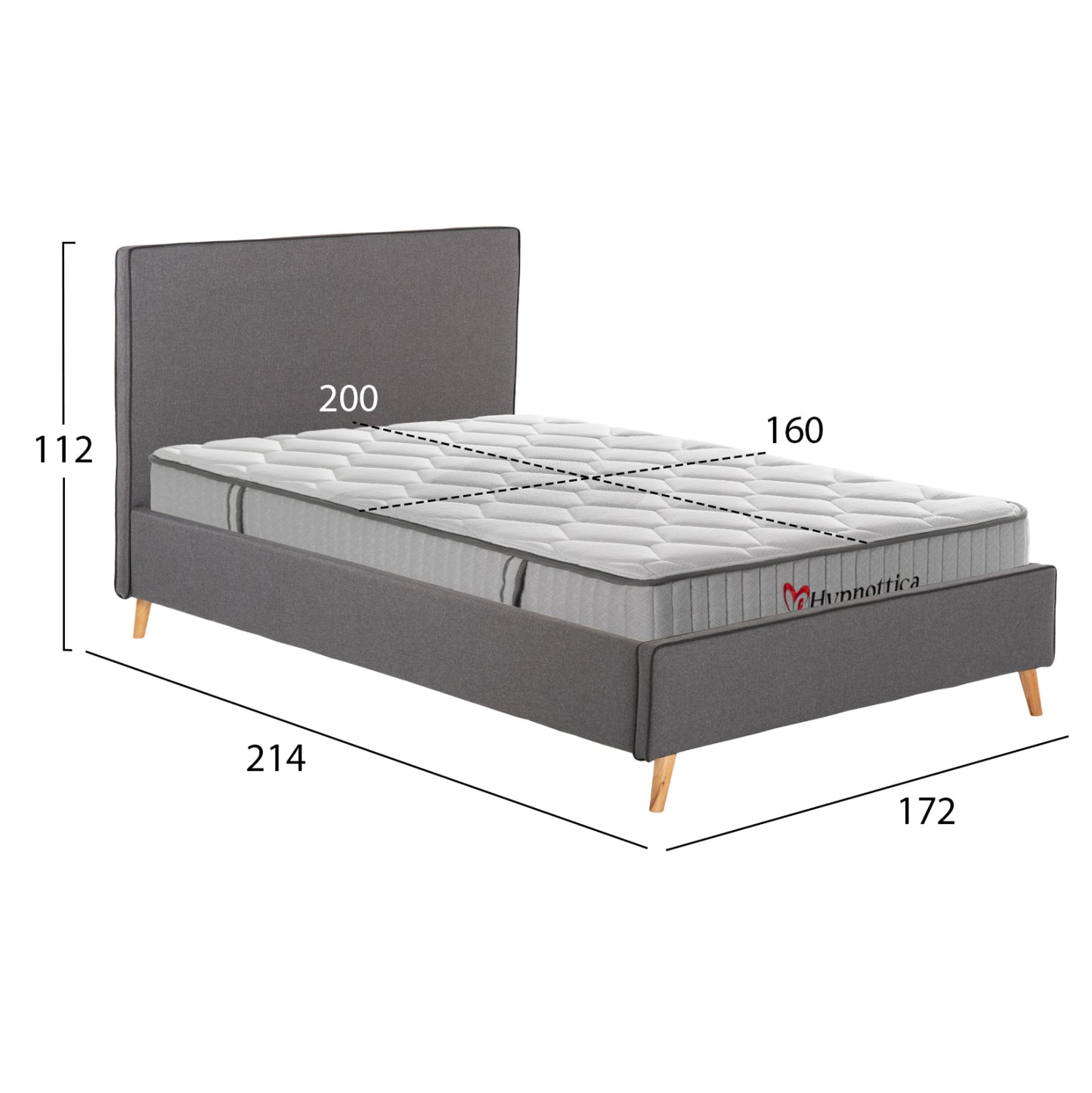 ΚΡΕΒΑΤΙ ΔΙΠΛΟ ΜΕ ΣΤΡΩΜΑ INDRA HM10769.01 ΓΚΡΙ ΥΦΑΣΜΑ--ΓΙΑ ΣΤΡΩΜΑ 160x200εκ