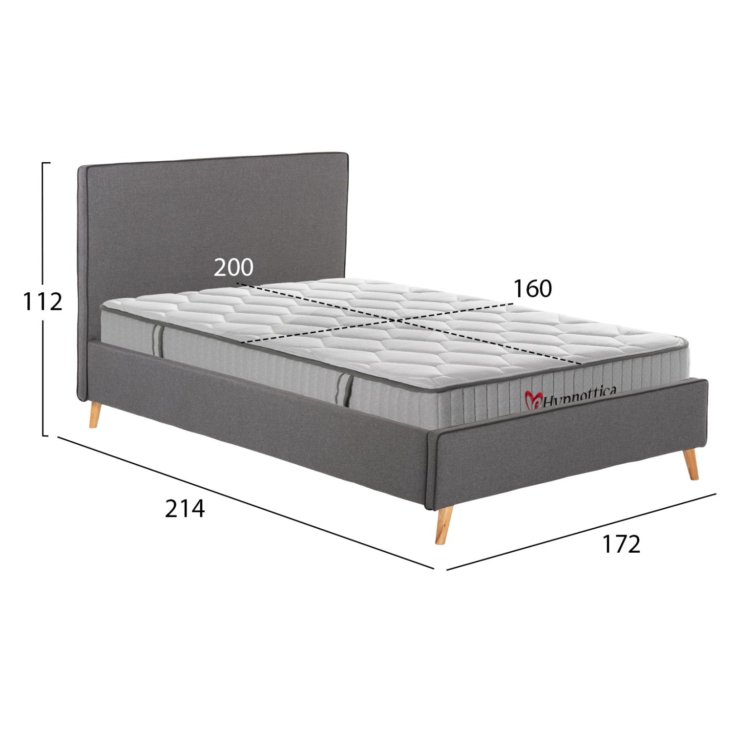 ΚΡΕΒΑΤΙ ΔΙΠΛΟ ΜΕ ΣΤΡΩΜΑ INDRA HM10769.01 ΓΚΡΙ ΥΦΑΣΜΑ--ΓΙΑ ΣΤΡΩΜΑ 160x200εκ