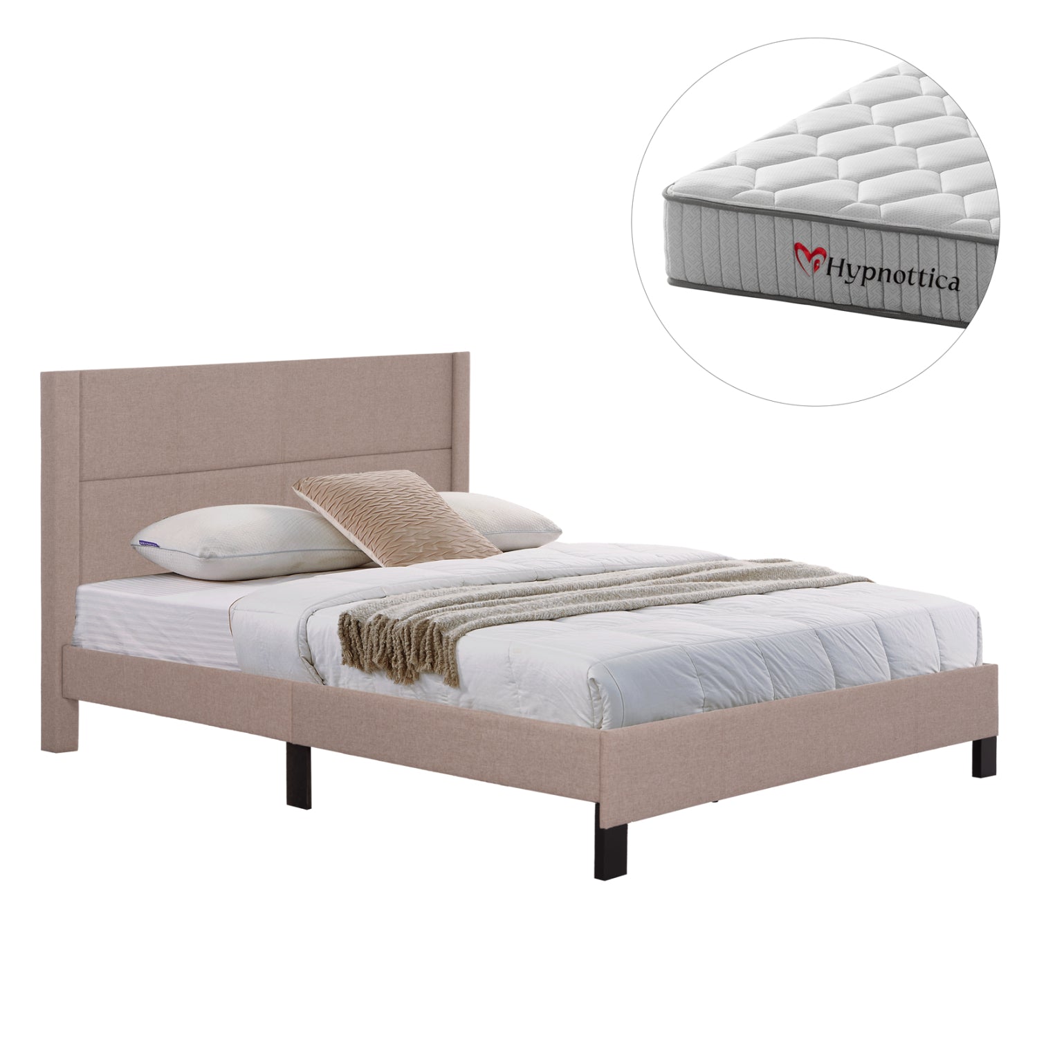 ΚΡΕΒΑΤΙ ΔΙΠΛΟ & ΣΤΡΩΜΑ TRILLOP HM10763.03 ΜΠΕΖ ΥΦΑΣΜΑ--ΓΙΑ 160x200εκ