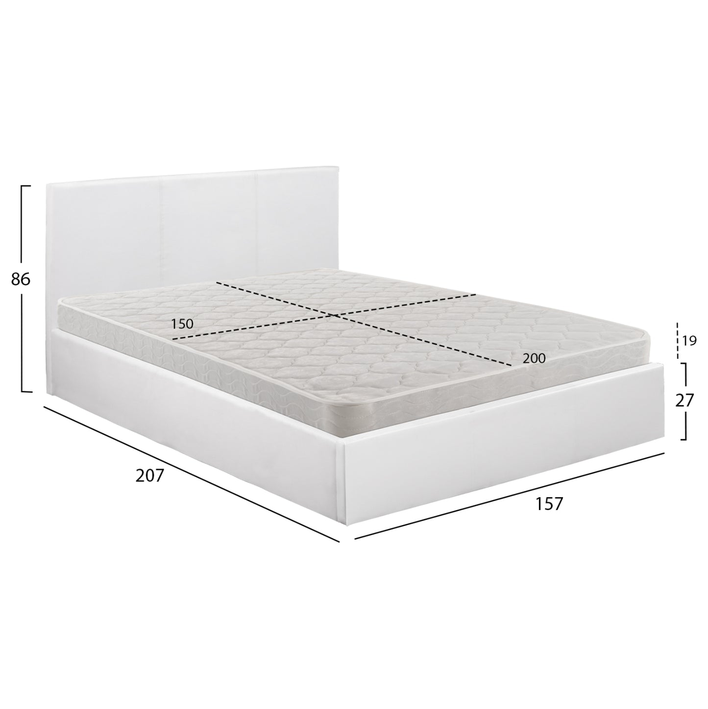 ΚΡΕΒΑΤΙ ΔΙΠΛΟ & ΣΤΡΩΜΑ 150x200εκ BOBBI HM21271.01 ΛΕΥΚΟ PU ΜΕ ΑΠΟΘ.ΧΩΡΟ