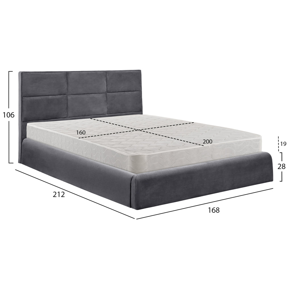 ΚΡΕΒΑΤΙ ΔΙΠΛΟ & ΣΤΡΩΜΑ BRILEY HM21272.01 ΓΚΡΙ ΒΕΛΟΥΔΟ ΜΕ ΑΠΟΘ.ΧΩΡΟ--ΓΙΑ 160x200εκ