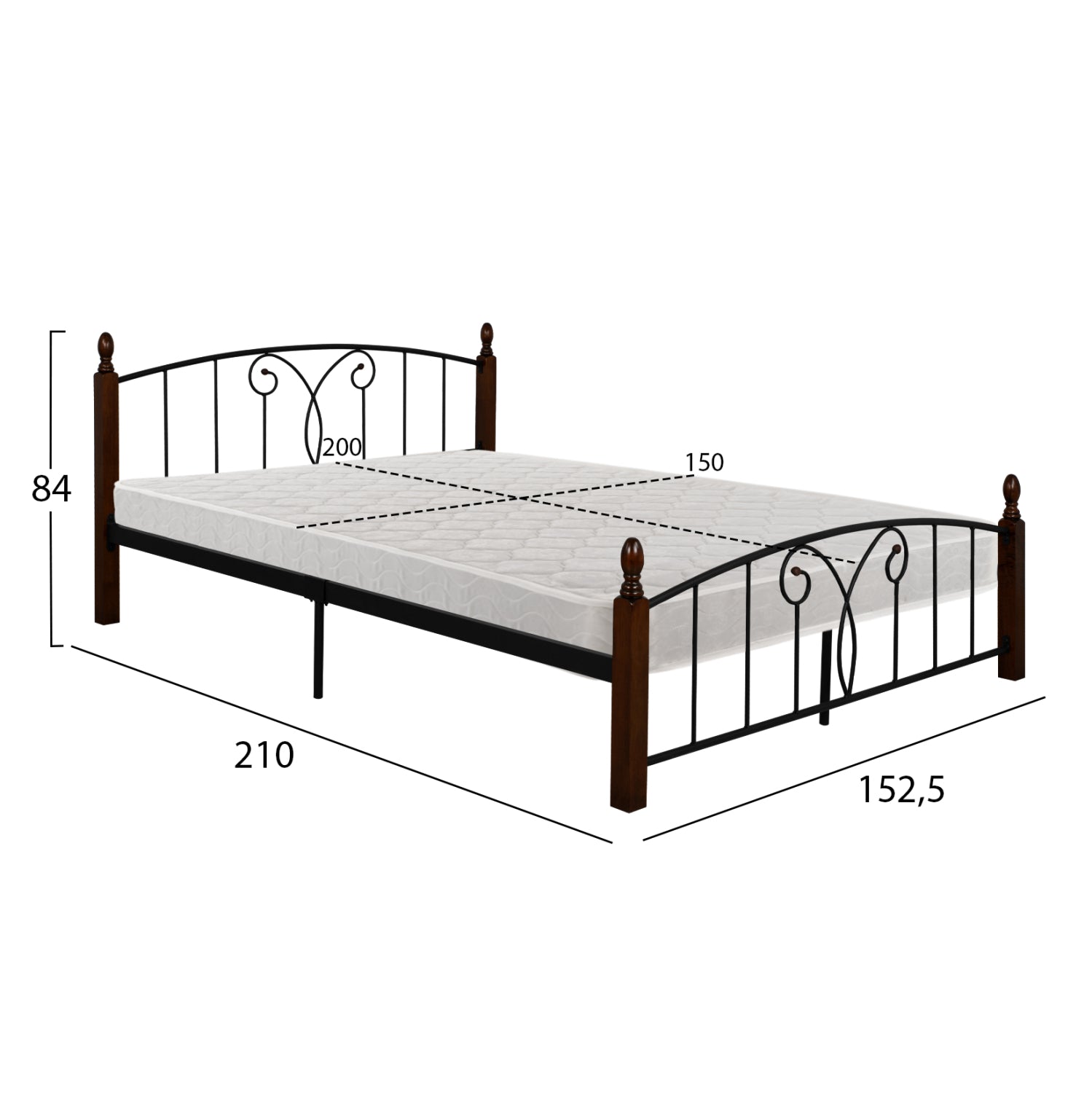 ΚΡΕΒΑΤΙ ΔΙΠΛΟ & ΣΤΡΩΜΑ SUZIE HM21332 ΜΕΤΑΛΛΟ & ΞΥΛΟ ΣΕ ΚΑΡΥΔΙ--ΣΤΡΩΜΑ 150x200εκ