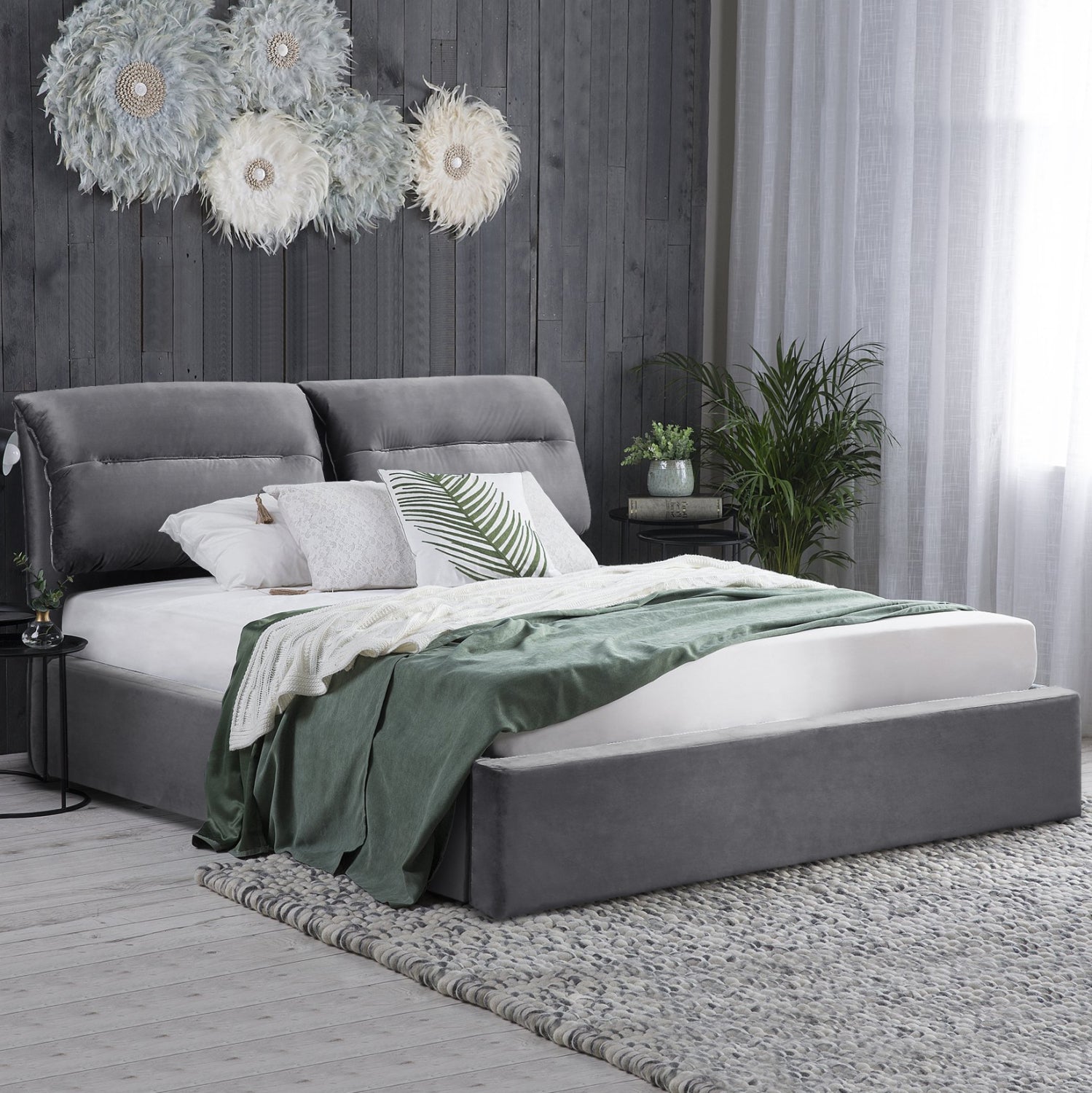 ΚΡΕΒΑΤΙ ΜΕ ΣΤΡΩΜΑ & ΑΠΟΘ.ΧΩΡΟ KENDRA HM10809.01 ΓΚΡΙ ΒΕΛΟΥΔΟ--ΓΙΑ ΣΤΡΩΜΑ 160x200εκ