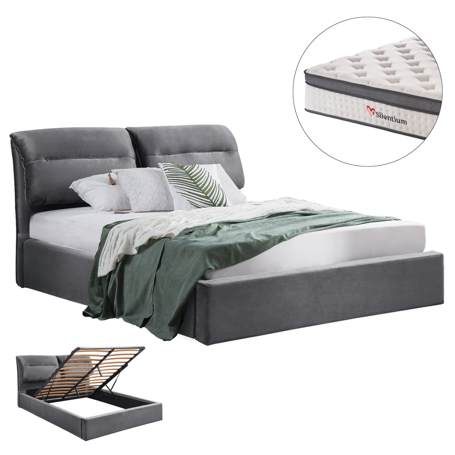 ΚΡΕΒΑΤΙ ΜΕ ΣΤΡΩΜΑ & ΑΠΟΘ.ΧΩΡΟ KENDRA HM10809.01 ΓΚΡΙ ΒΕΛΟΥΔΟ--ΓΙΑ ΣΤΡΩΜΑ 160x200εκ