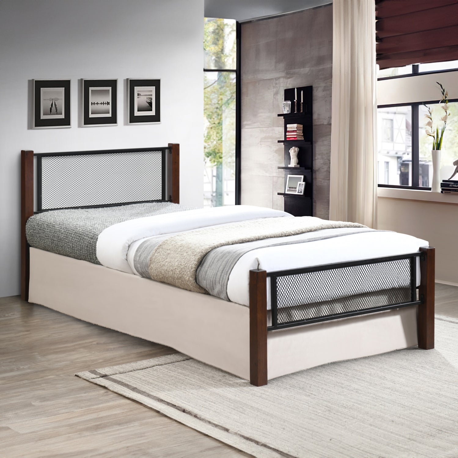 ΚΡΕΒΑΤΙ ΜΕ ΣΤΡΩΜΑ RAYVEN HM10754.02 ΜΕΤΑΛΛΟ & RUBBERWOOD ΣΕ DIRTY OAK--ΣΤΡΩΜΑ 90Χ190