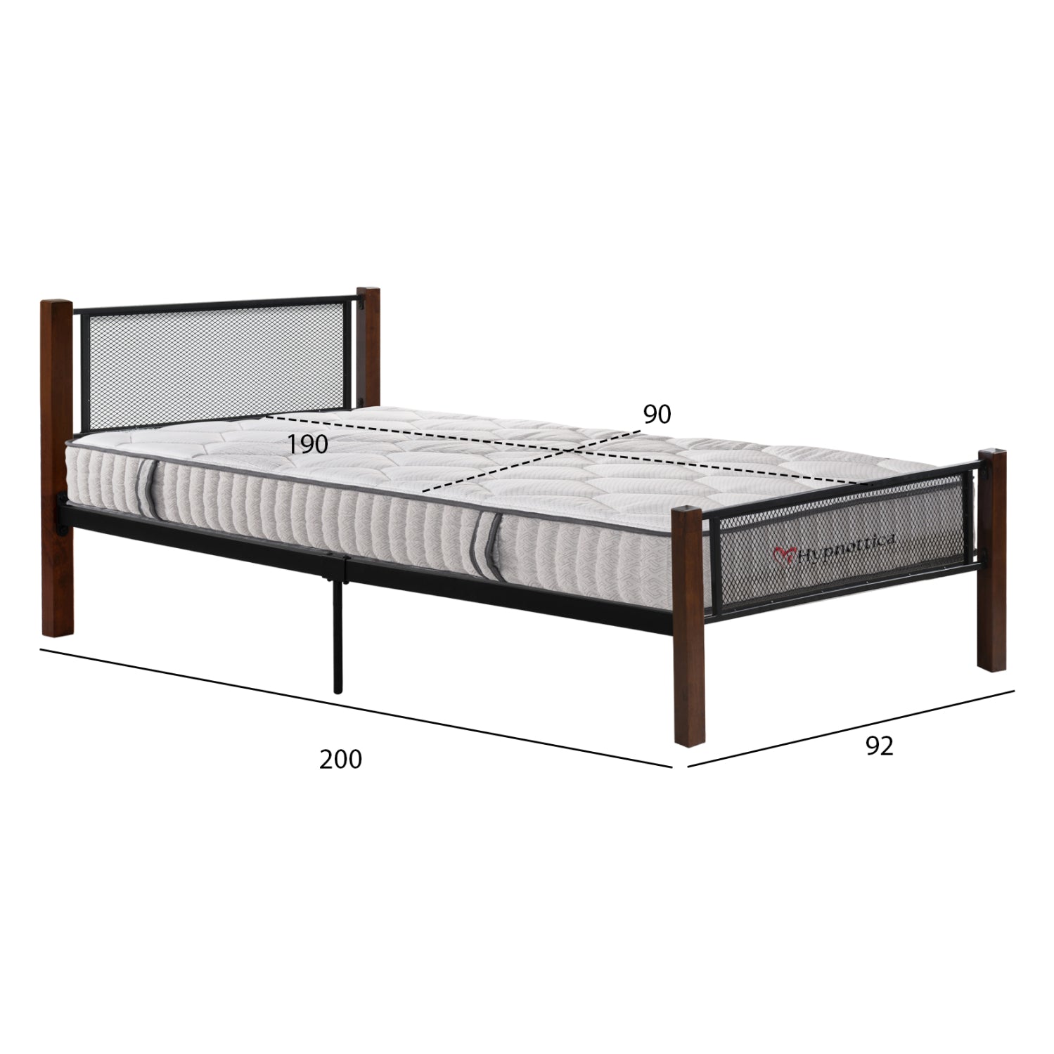 ΚΡΕΒΑΤΙ ΜΕ ΣΤΡΩΜΑ RAYVEN HM10754.02 ΜΕΤΑΛΛΟ & RUBBERWOOD ΣΕ DIRTY OAK--ΣΤΡΩΜΑ 90Χ190