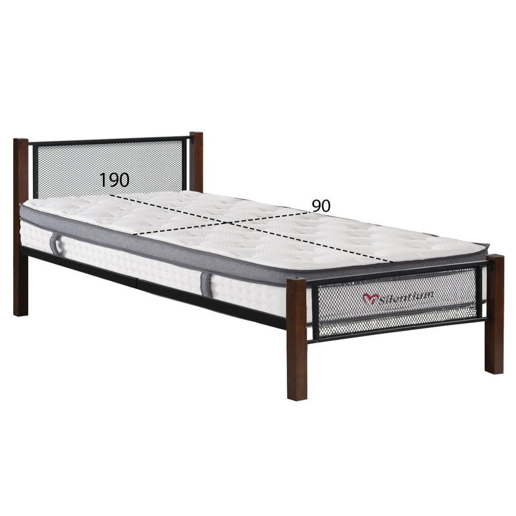 ΚΡΕΒΑΤΙ ΜΕ ΣΤΡΩΜΑ RAYVEN HM10801 ΜΕΤΑΛΛΟ & RUBBERWOOD ΣΕ DIRTY OAK--ΣΤΡΩΜΑ 90Χ190εκ