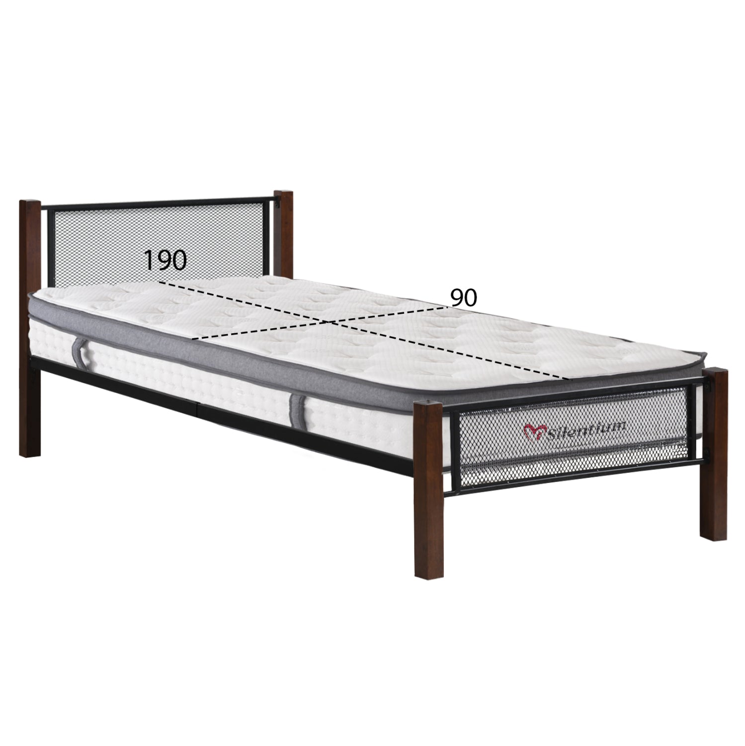 ΚΡΕΒΑΤΙ ΜΕ ΣΤΡΩΜΑ RAYVEN HM10801 ΜΕΤΑΛΛΟ & RUBBERWOOD ΣΕ DIRTY OAK--ΣΤΡΩΜΑ 90Χ190εκ