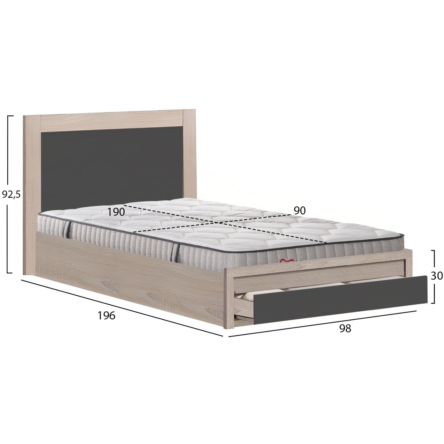 ΚΡΕΒΑΤΙ ΜΕ ΣΥΡΤΑΡΙ & ΣΤΡΩΜΑ MELANY HM10756.04 ΜΕΛΑΜΙΝΗ SONAMA/ΓΚΡΙ--ΓΙΑ 90x190εκ