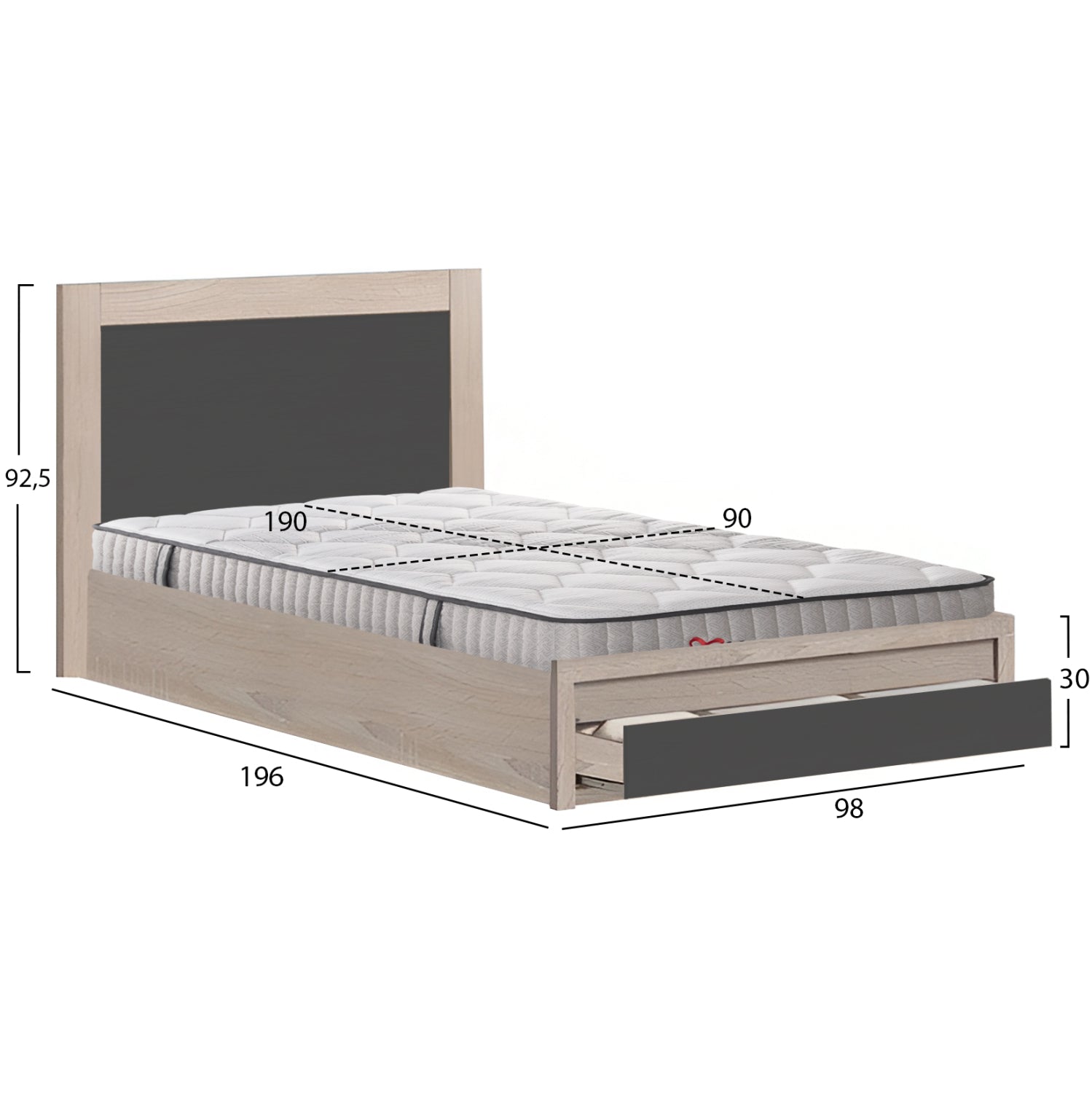 ΚΡΕΒΑΤΙ ΜΕ ΣΥΡΤΑΡΙ & ΣΤΡΩΜΑ MELANY HM10756.04 ΜΕΛΑΜΙΝΗ SONAMA/ΓΚΡΙ--ΓΙΑ 90x190εκ