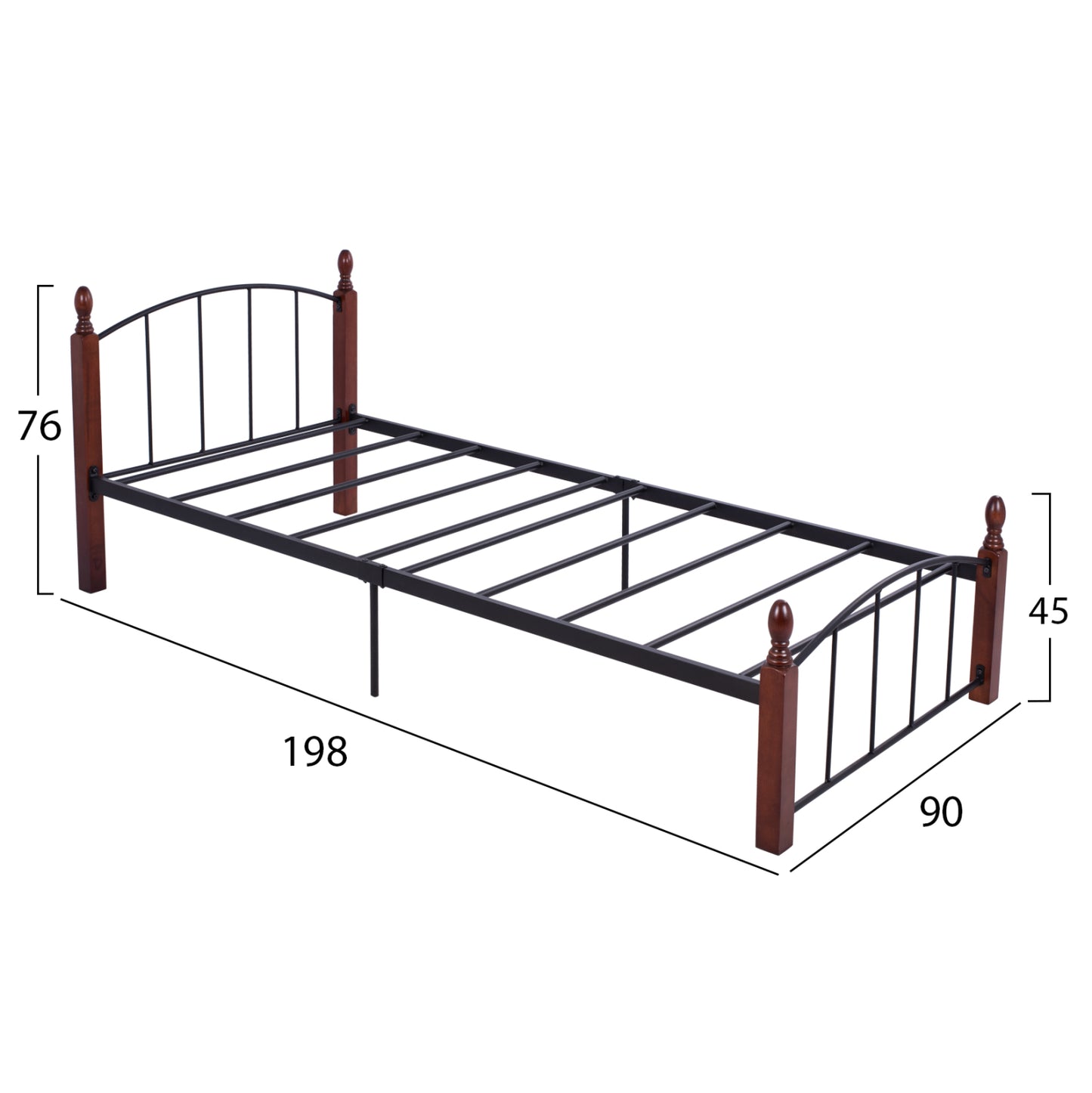 ΚΡΕΒΑΤΙ MAKAI ΜΕΤΑΛΛΟ RUBBERWOOD ΚΑΡΥΔΙ--ΓΙΑ ΣΤΡΩΜΑ 90X190 HM381