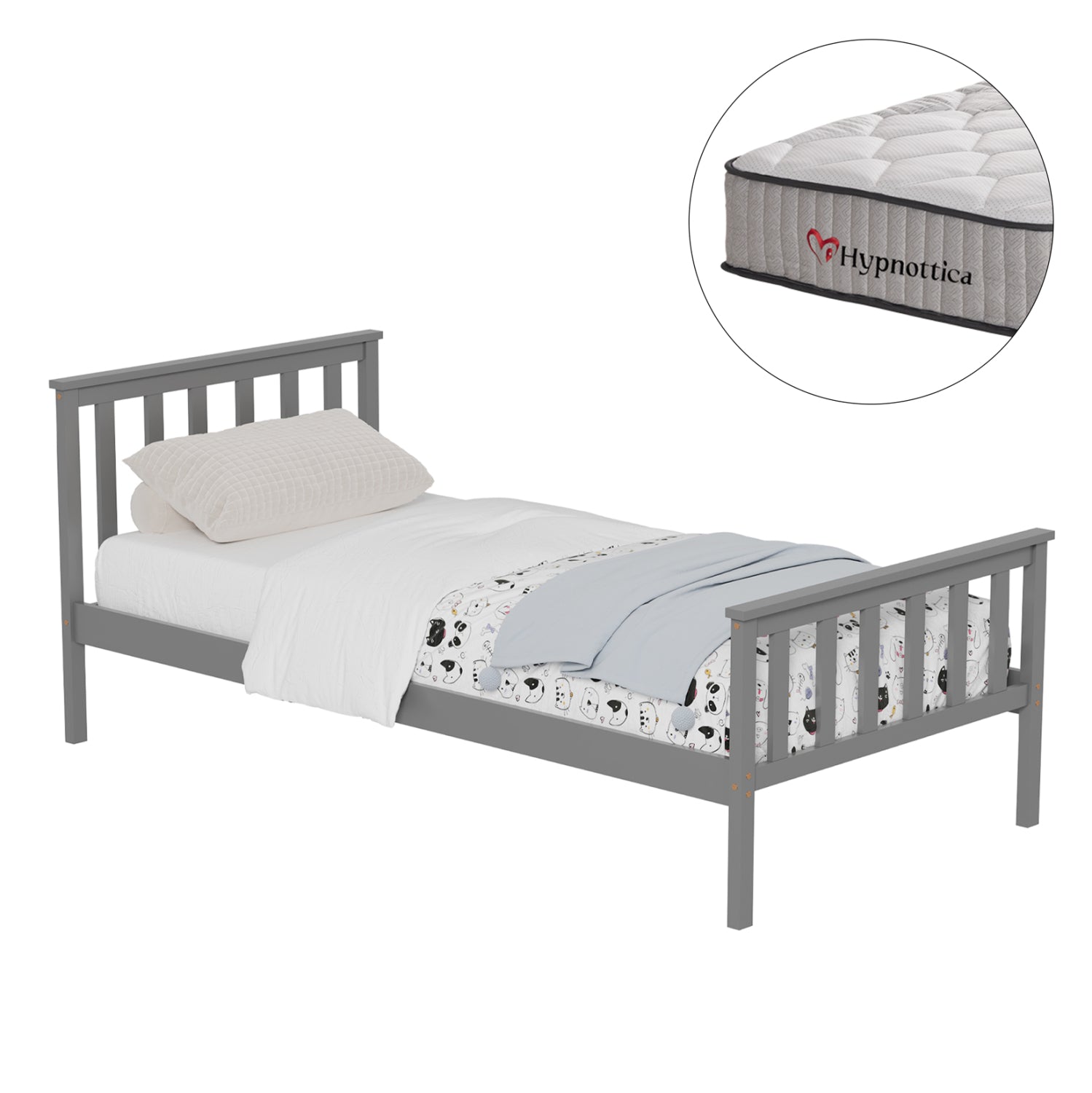 ΚΡΕΒΑΤΙ ΠΑΙΔΙΚΟ ΜΕ ΣΤΡΩΜΑ GIMLY HM10751.03 ΞΥΛΟ ΠΕΥΚΟΥ ΣΕ ΓΚΡΙ ΓΙΑ ΣΤΡΩΜΑ 90x190εκ
