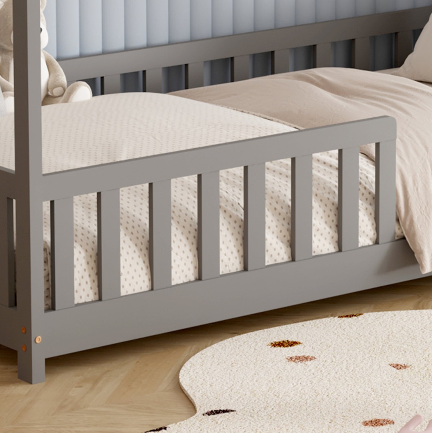 ΚΡΕΒΑΤΙ ΠΑΙΔΙΚΟ ΜΕ ΣΤΡΩΜΑ PHYLLIS HM21304.02 ΞΥΛΟ ΠΕΥΚΟΥ ΣΕ ΓΚΡΙ--ΣΤΡΩΜΑ 90x190εκ
