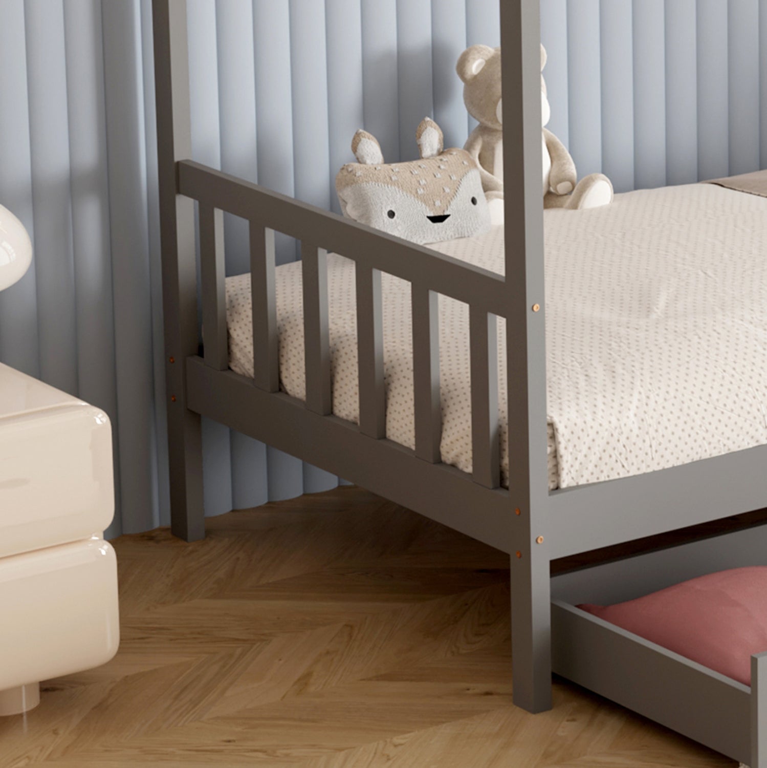 ΚΡΕΒΑΤΙ ΠΑΙΔΙΚΟ ΜΕ ΣΤΡΩΜΑ KLARICE HM21305.02 ΞΥΛΟ ΠΕΥΚΟΥ ΣΕ ΓΚΡΙ--ΣΤΡΩΜΑ 90x190εκ