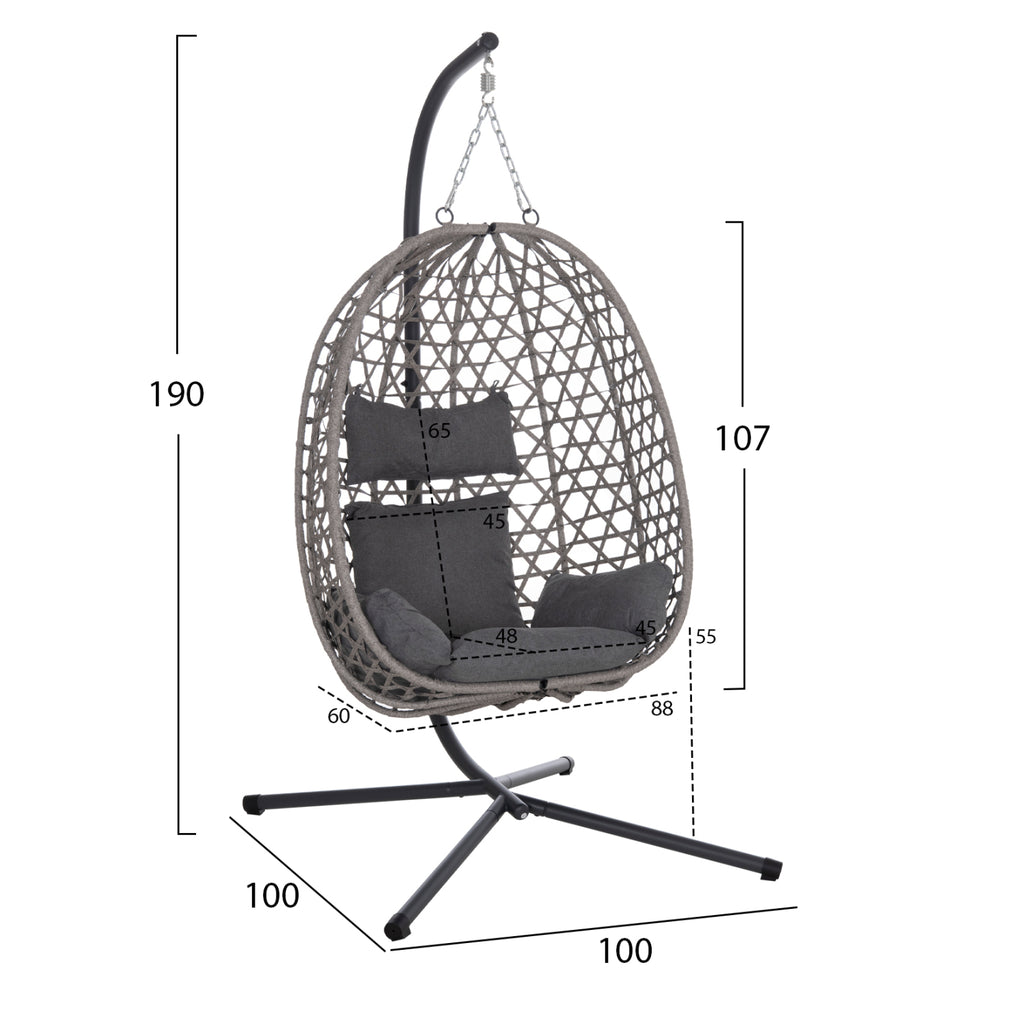 ΚΡΕΜΑΣΤΗ ΦΩΛΙΑ NESTA HM6468.01 ΓΚΡΙ ΜΕΤΑΛΛΟ & P.E.RATTAN 100x100x190Υεκ.