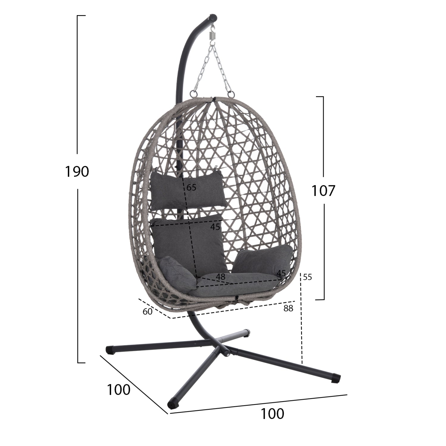 ΚΡΕΜΑΣΤΗ ΦΩΛΙΑ NESTA HM6468.01 ΓΚΡΙ ΜΕΤΑΛΛΟ & P.E.RATTAN 100x100x190Υεκ.
