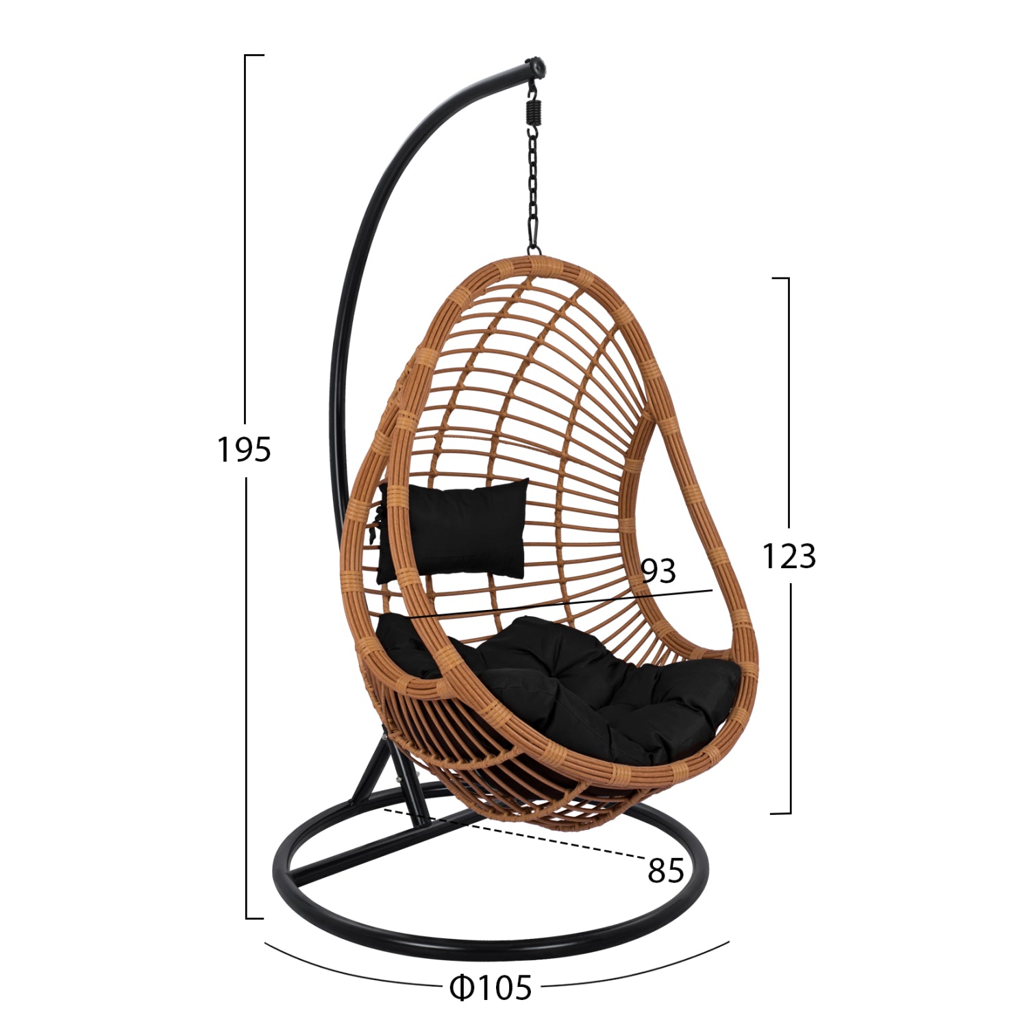 ΚΡΕΜΑΣΤΗ ΠΟΛΥΘΡΟΝΑ ΦΩΛΙΑ CALLIE HM5541.04 ΜΕ ΜΠΕΖ WICKER & ΜΑΥΡΑ ΜΑΞΙΛΑΡΙΑ Φ105Χ195Υ εκ.