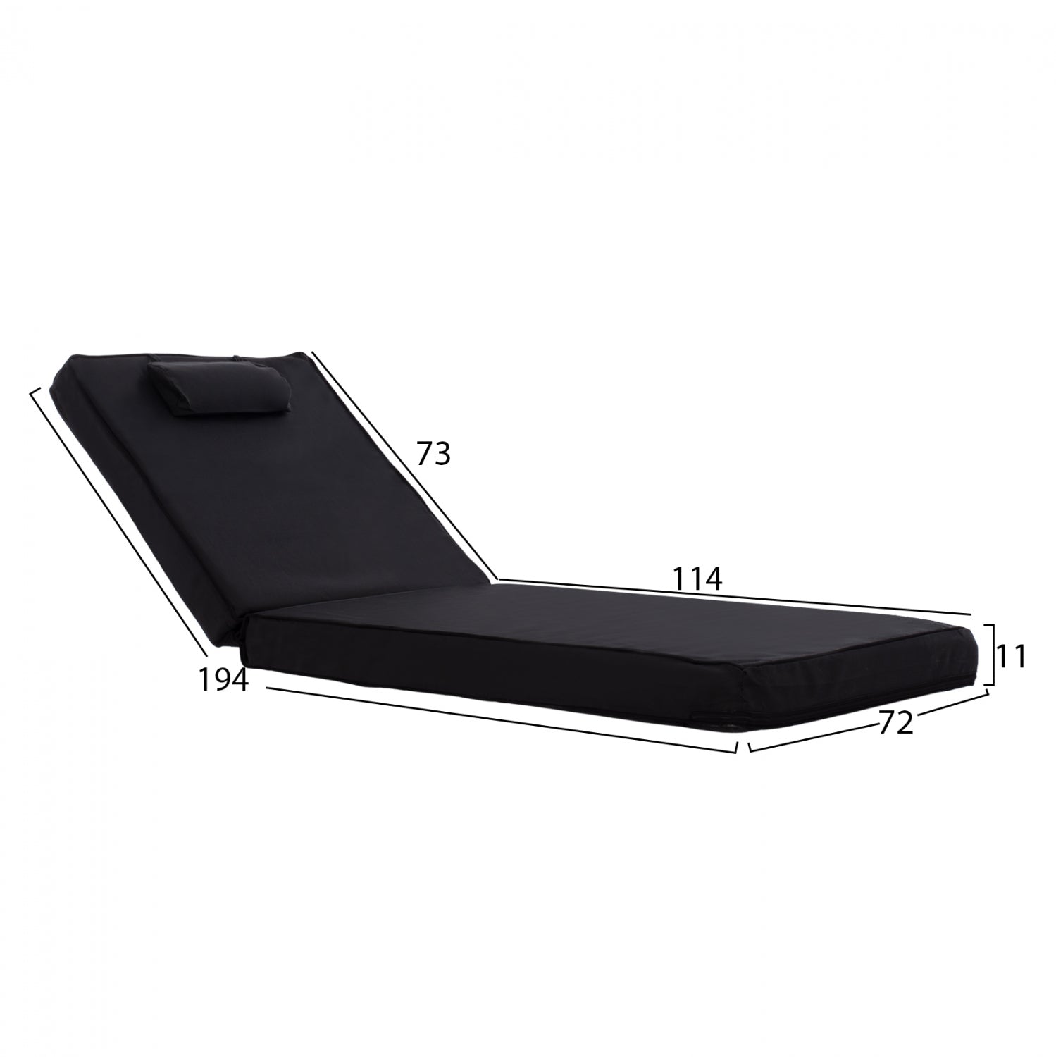 ΜΑΞΙΛΑΡΙ ΞΑΠΛΩΣΤΡΑΣ TEXTILENE 600gr/m2 2X1 SIFNOS ΜΑΥΡΟ HM11237.05T 194x70x11 εκ.