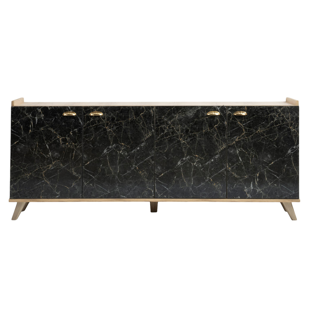 ΜΠΟΥΦΕΣ ΜΕΛΑΜΙΝΗΣ HM9045.01 NATURAL WOOD - ΜΑΥΡΟ ΜΑΡΜΑΡΟ 180x41x77,8Y εκ.