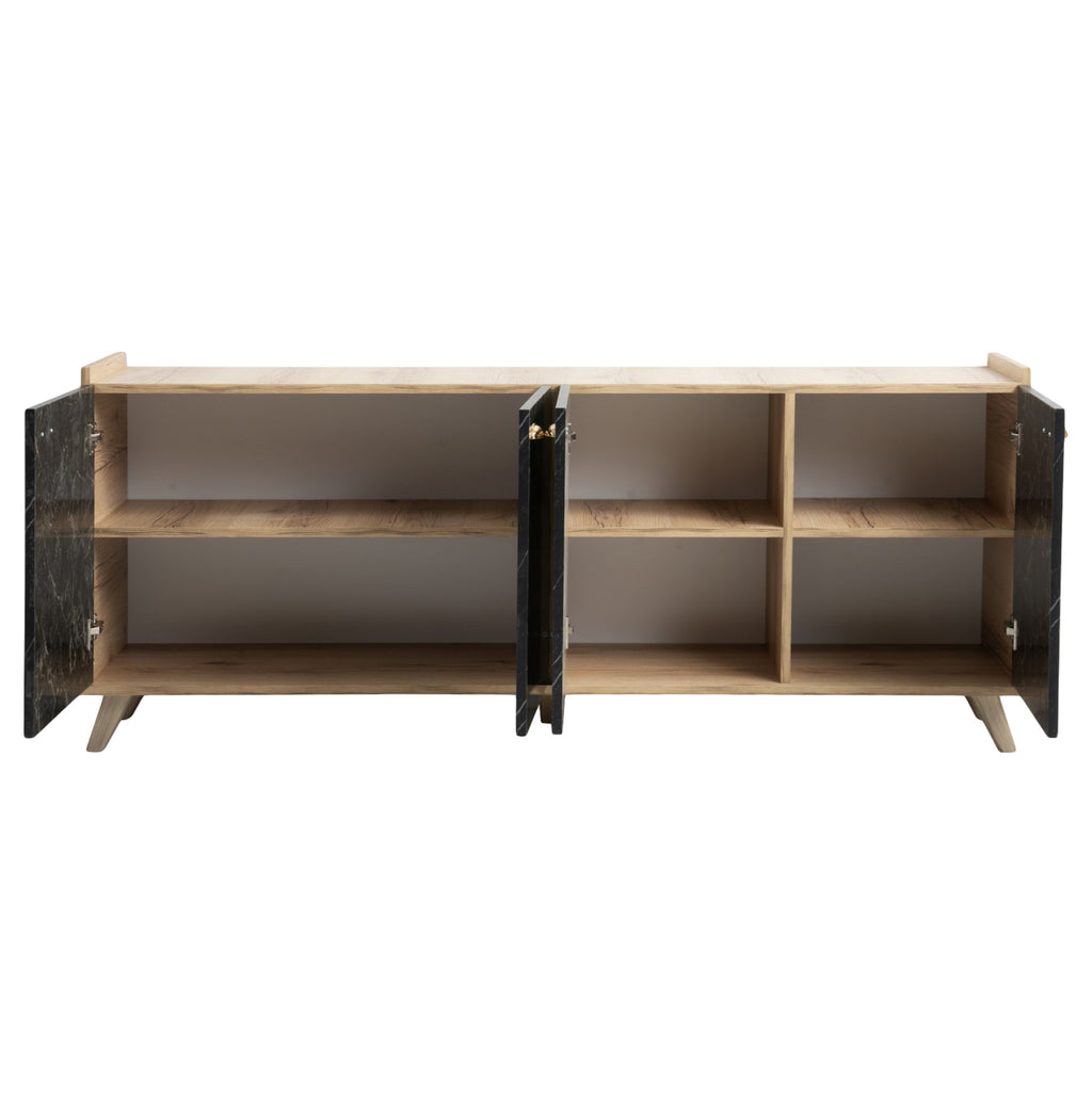 ΜΠΟΥΦΕΣ ΜΕΛΑΜΙΝΗΣ HM9045.01 NATURAL WOOD - ΜΑΥΡΟ ΜΑΡΜΑΡΟ 180x41x77,8Y εκ.