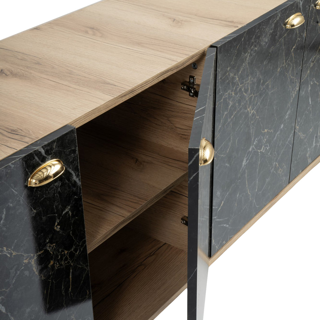 ΜΠΟΥΦΕΣ ΜΕΛΑΜΙΝΗΣ HM9045.01 NATURAL WOOD - ΜΑΥΡΟ ΜΑΡΜΑΡΟ 180x41x77,8Y εκ.