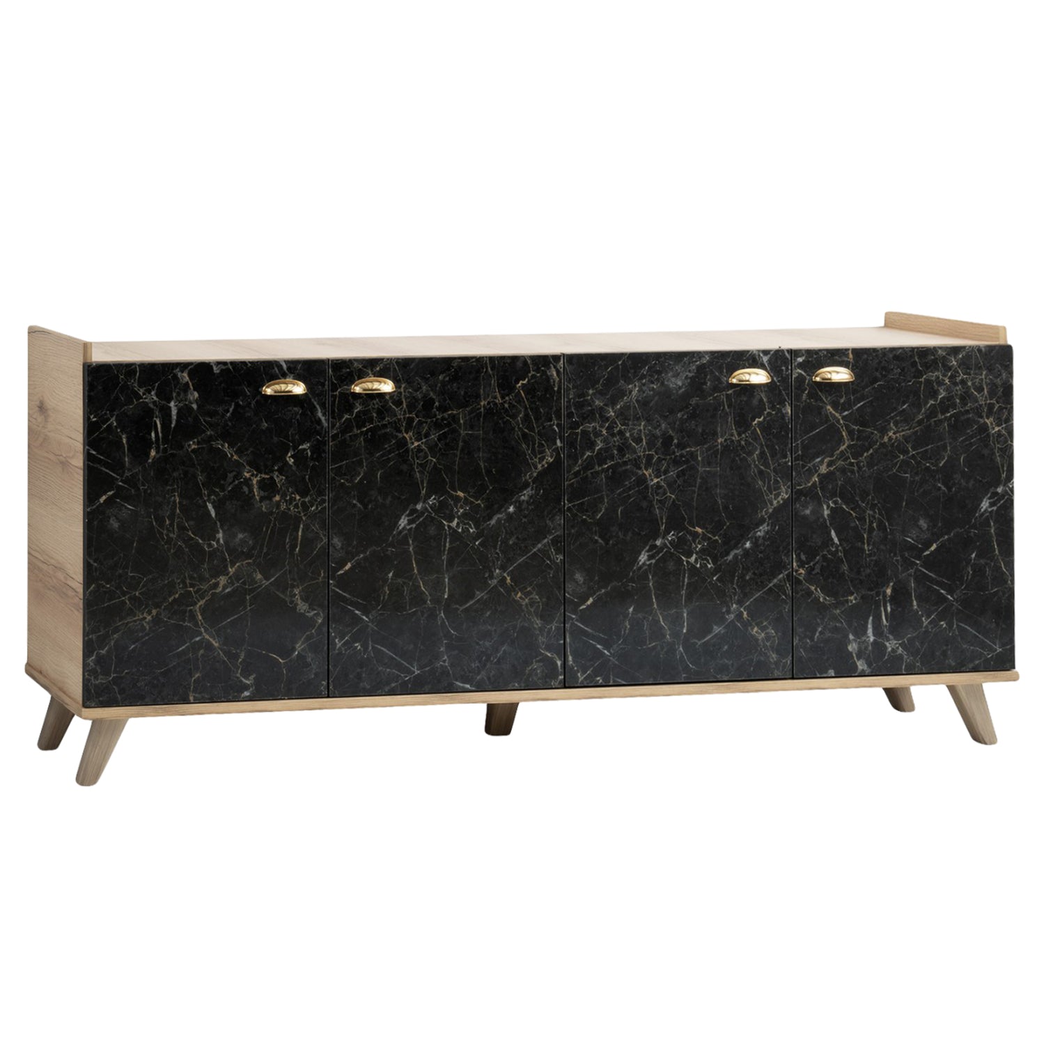 ΜΠΟΥΦΕΣ ΜΕΛΑΜΙΝΗΣ HM9045.01 NATURAL WOOD - ΜΑΥΡΟ ΜΑΡΜΑΡΟ 180x41x77,8Y εκ.