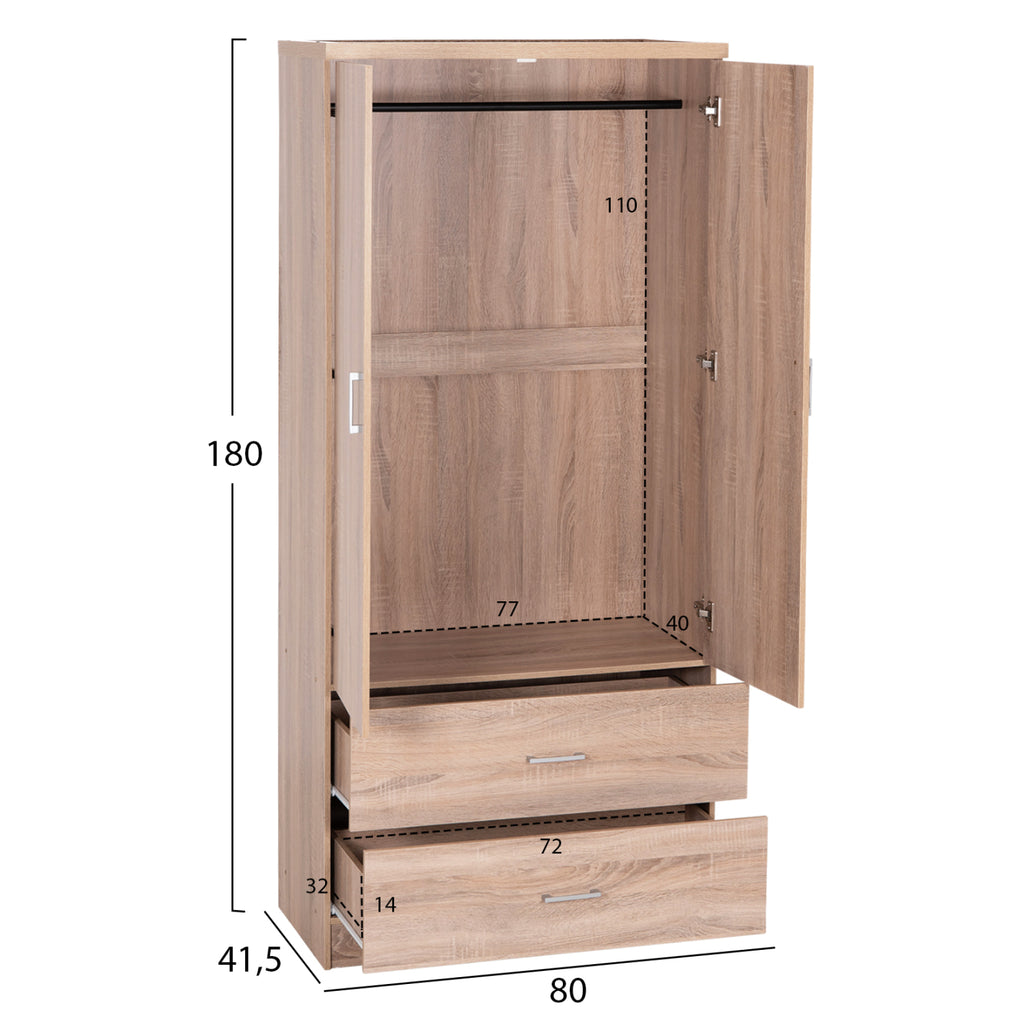 ΝΤΟΥΛΑΠΑ 2ΦΥΛΛΗ ME 2 ΣΥΡΤΑΡΙΑ REINA HM338.02 SONAMA 80x41.5x180Υεκ.