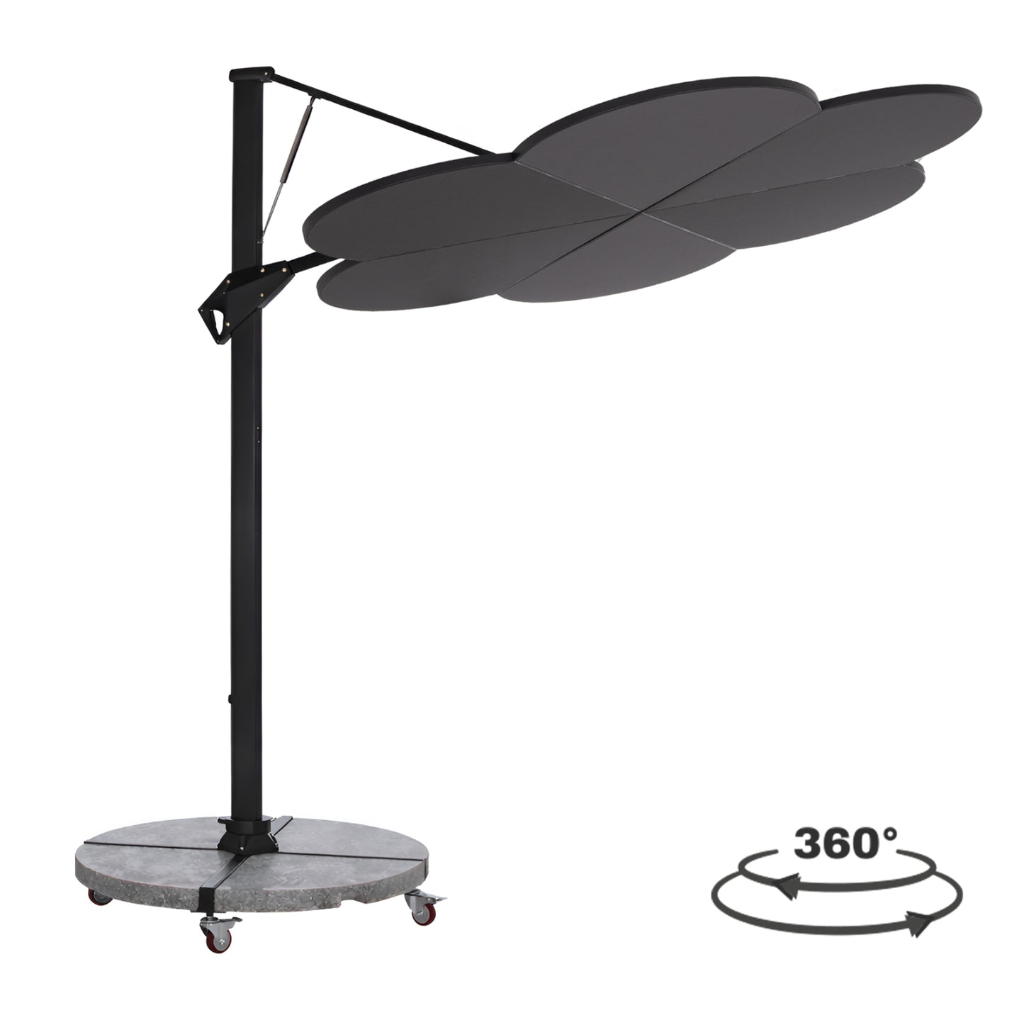 ΟΜΠΡΕΛΑ ΜΕ ΒΑΣΗ ΣΕΙΡΑ CANNOPY (flower) HM21286.01 ΑΛΟΥΜΙΝΙΟ-ΓΡΑΝΙΤΗΣ-ΜΟΛΥΒΙ ΧΡΩΜΑ 2,38x2,2μ