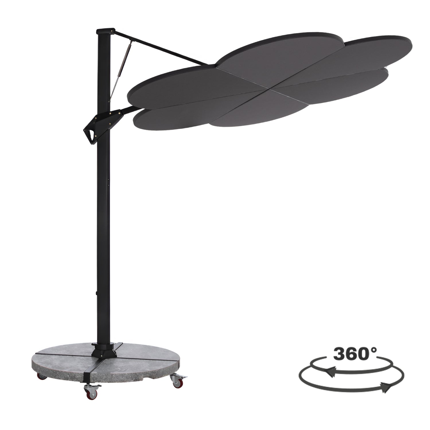 ΟΜΠΡΕΛΑ ΜΕ ΒΑΣΗ ΣΕΙΡΑ CANNOPY (flower) HM21286.01 ΑΛΟΥΜΙΝΙΟ-ΓΡΑΝΙΤΗΣ-ΜΟΛΥΒΙ ΧΡΩΜΑ 2,38x2,2μ