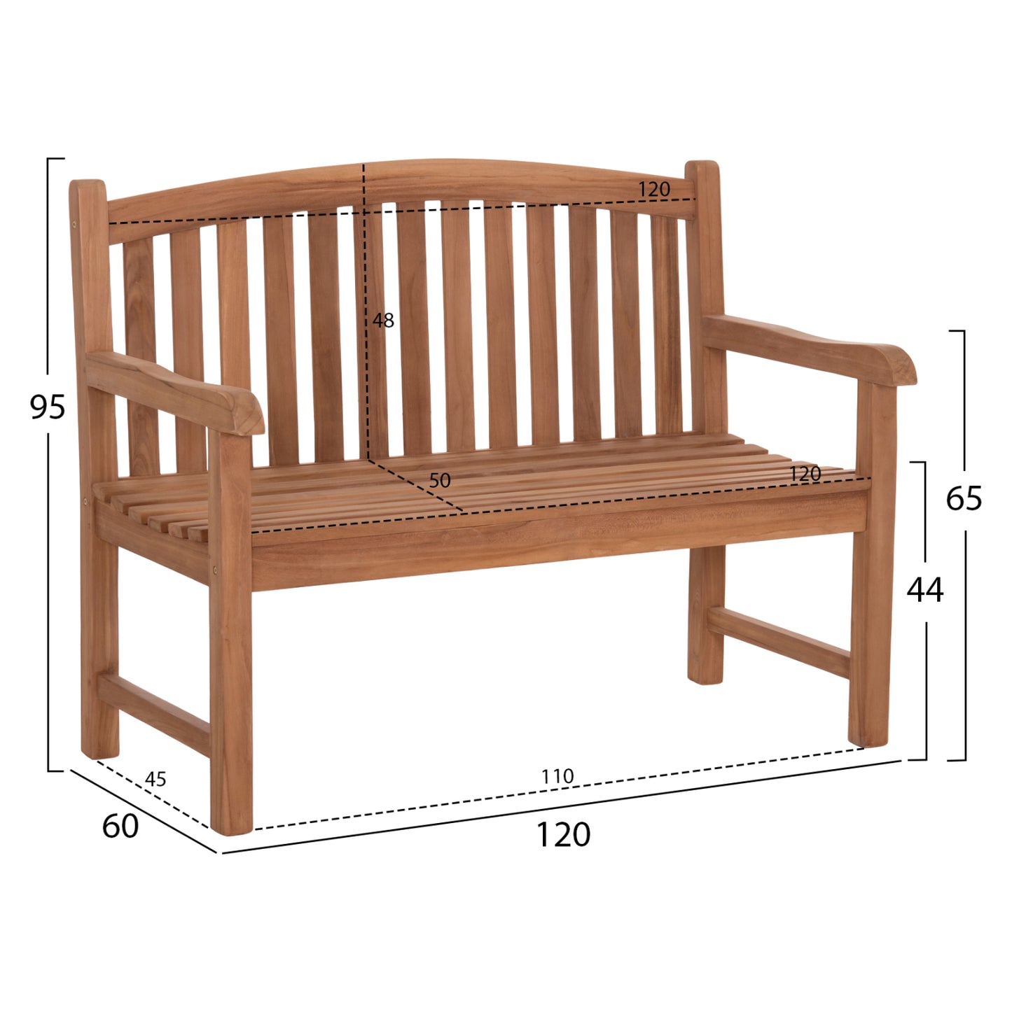 ΠΑΓΚΑΚΙ ΚΗΠΟΥ 2ΘΕΣΙΟ ELENA HM6651 ΞΥΛΟ TEAK--ΦΥΣΙΚΟ 120x60x95Υεκ.