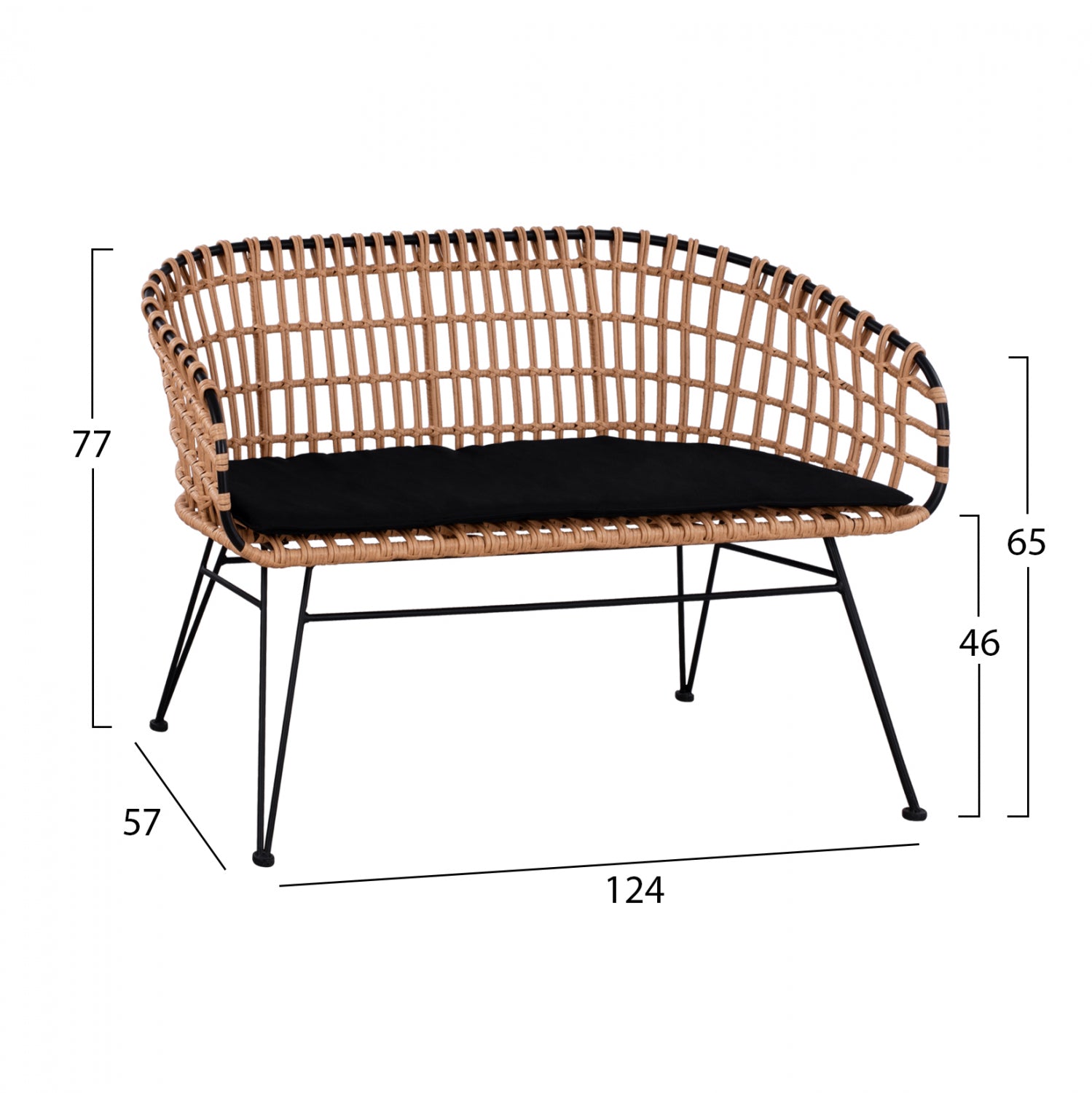 ΠΑΓΚΑΚΙ ΜΕΤΑΛΛΙΚΟ ALLEGRA HM5692 ΜΕ WICKER ΜΑΥΡΟ-ΜΠΕΖ 124x57x77Υ εκ.