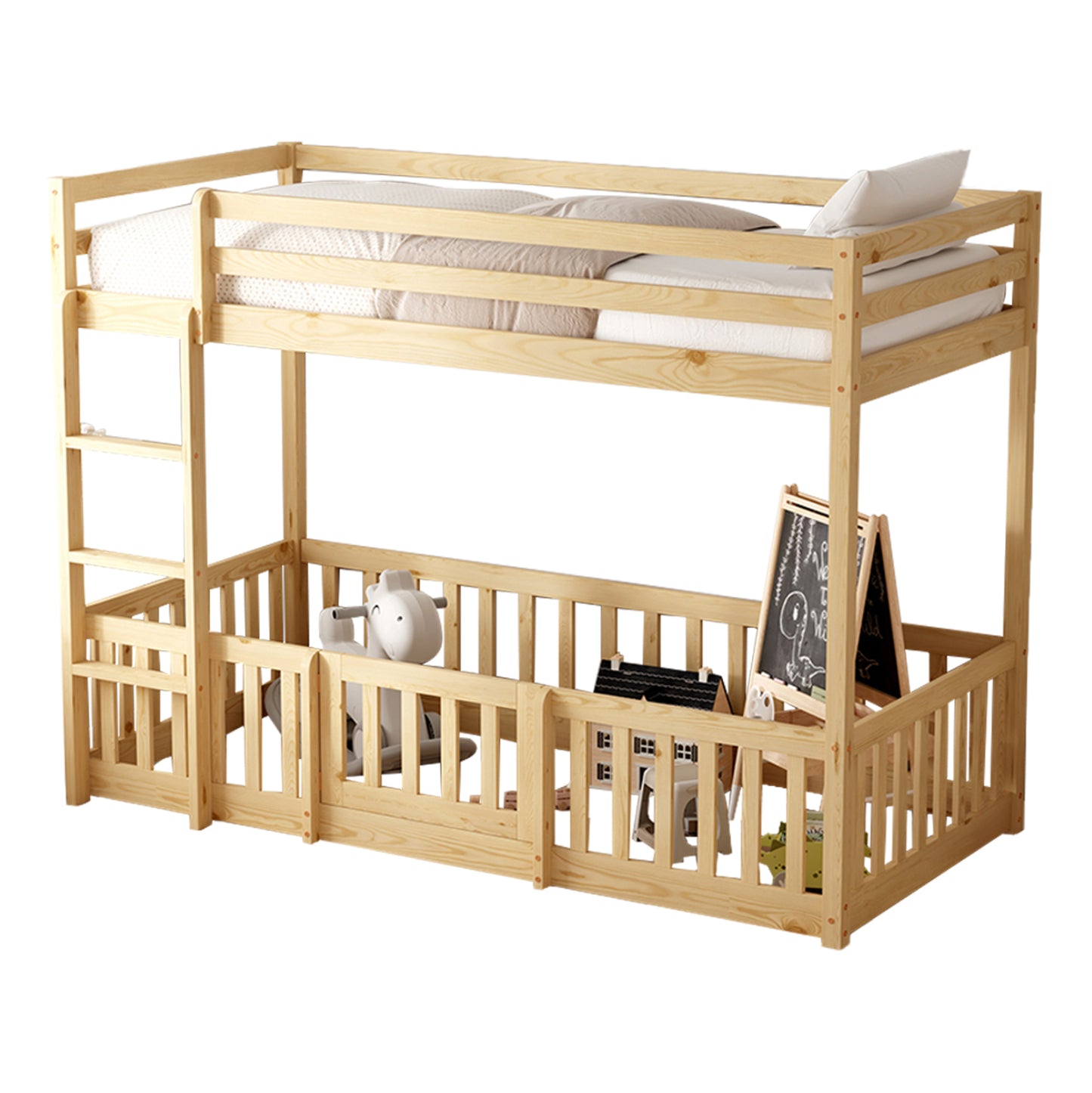 ΠΑΙΔΙΚΗ ΚΟΥΚΕΤΑ τ.MONTESSORI ΜΕ ΠΑΡΚΑΚΙ PLAYKID HM703.01 ΞΥΛΟ ΠΕΥΚΟΥ ΦΥΣΙΚΟ ΓΙΑ 190x90εκ