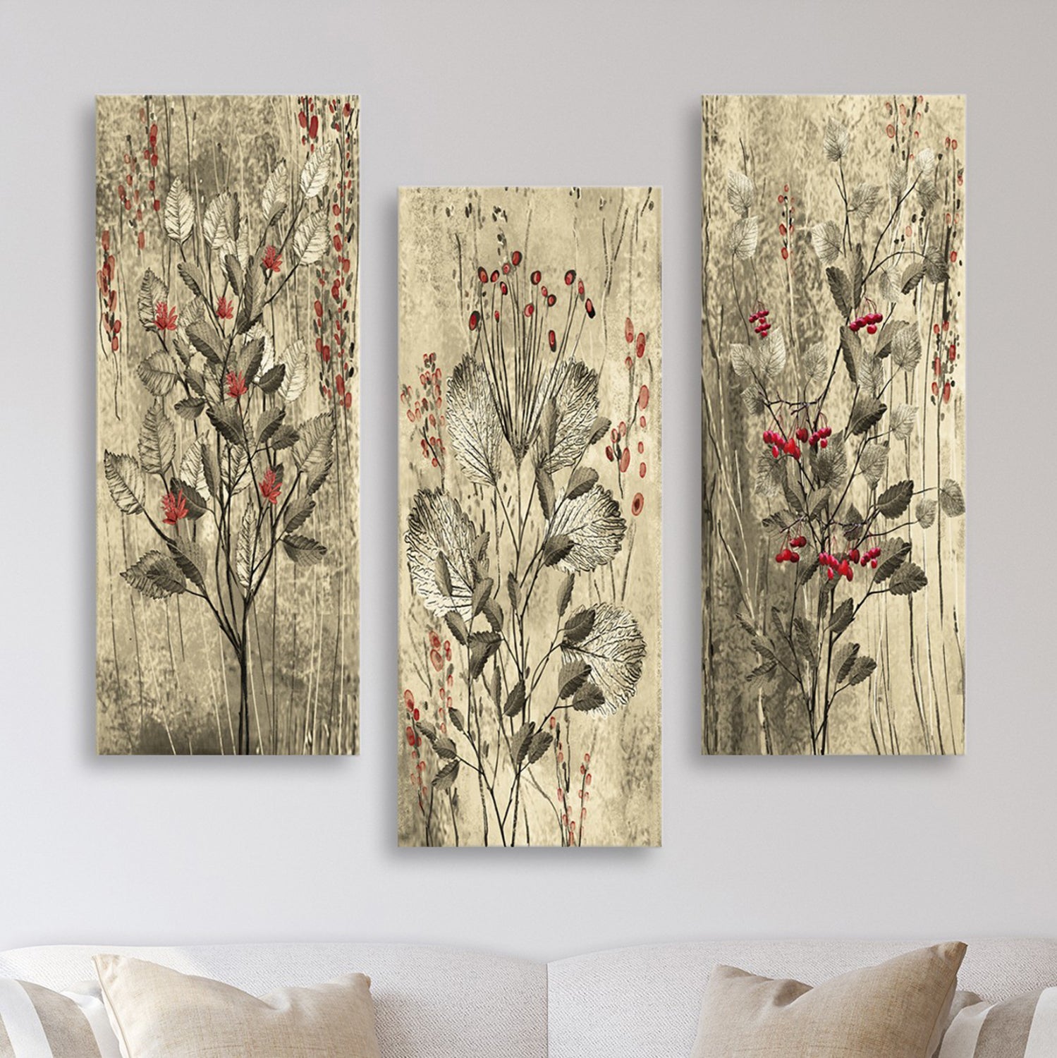 ΠΙΝΑΚΑΣ ΤΡΙΠΤΥΧΟ MDF RED FLOWERS AND BERRIES HM7204.01 60x50x0,3 εκ.