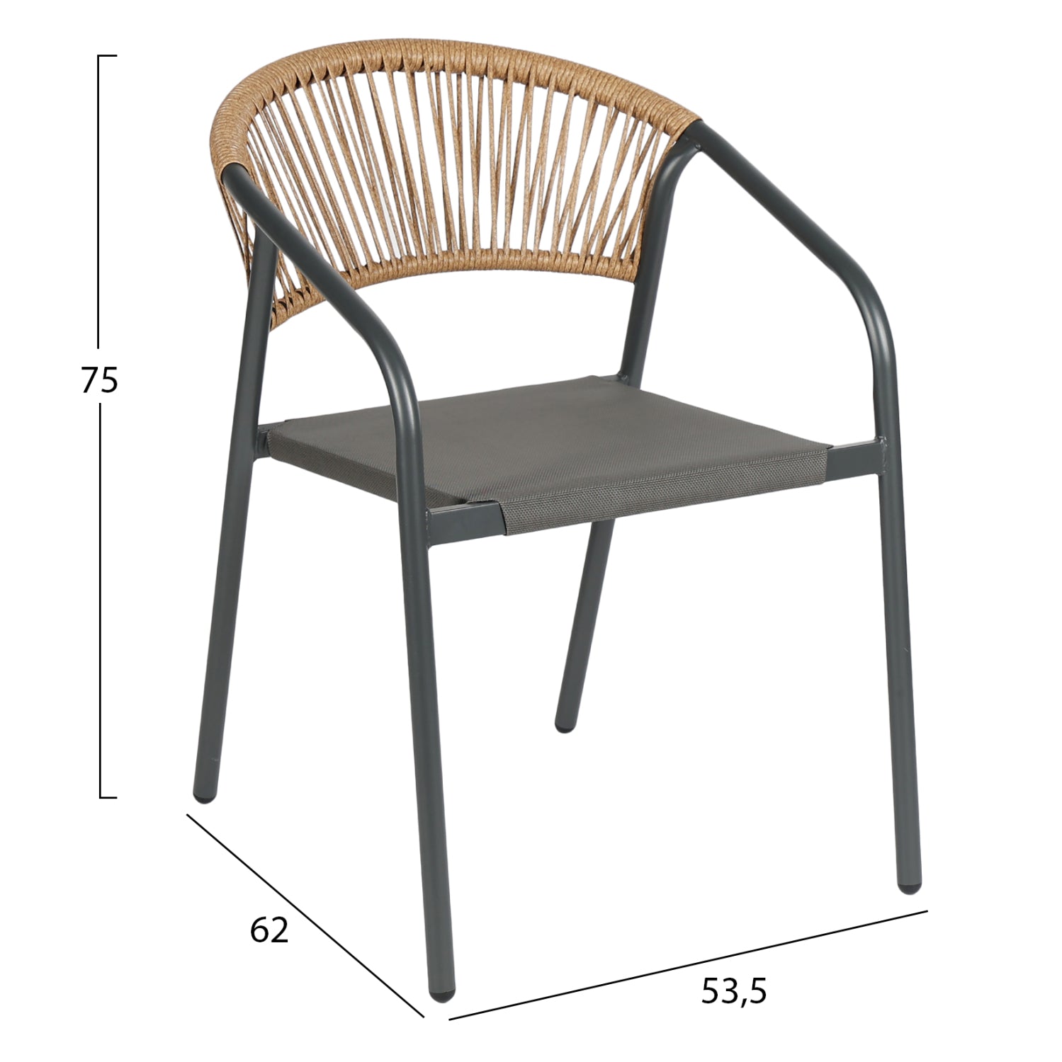 ΠΟΛΥΘΡΟΝΑ HOMAN HM6430.01 ΓΚΡΙ ΜΕΤΑΛΛΟ & TEXTILENE--ΜΠΕΖ P.E.RATTAN 53x58x75Υεκ