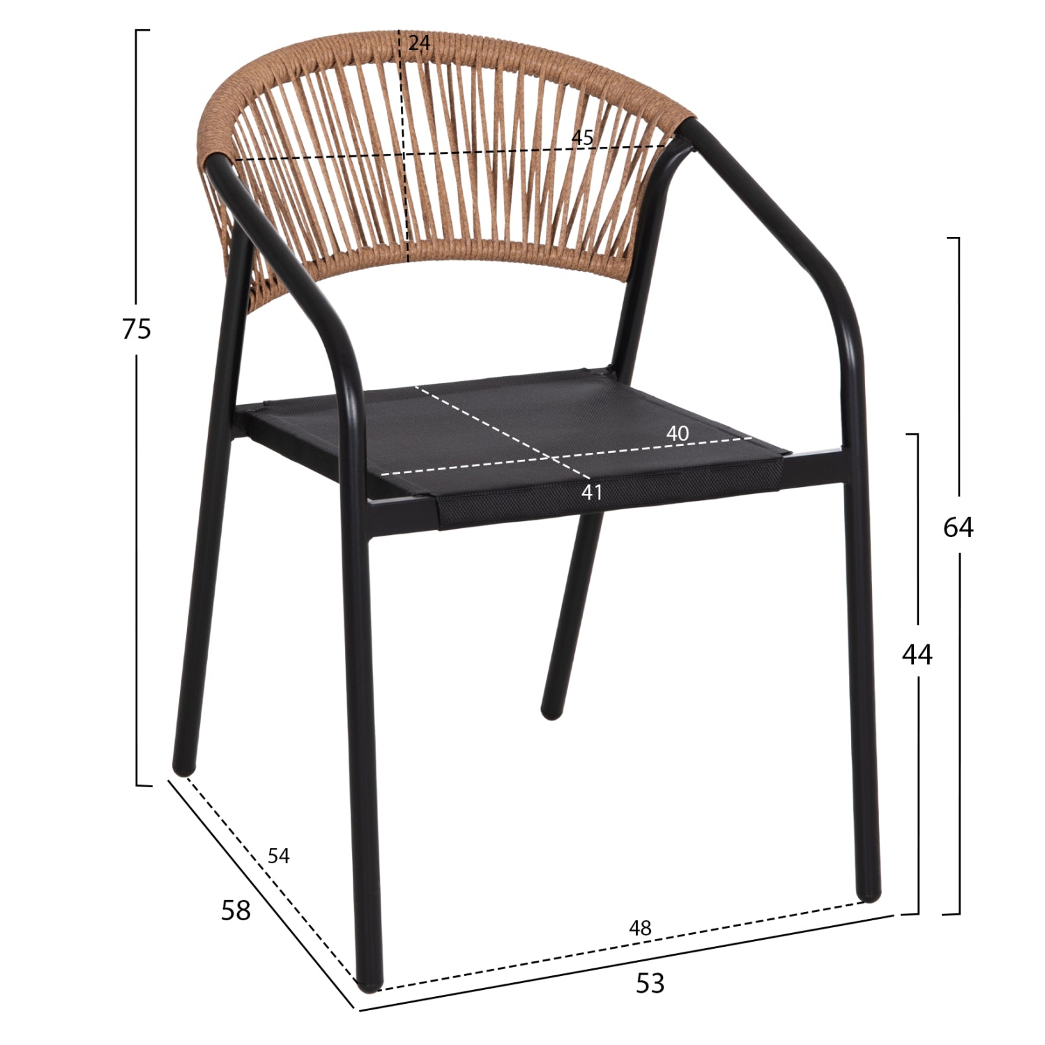 ΠΟΛΥΘΡΟΝΑ HOMAN HM6430.03 ΜΑΥΡΟ ΜΕΤΑΛΛΟ & TEXTILENE--ΜΠΕΖ P.E.RATTAN 53x58x75Υεκ