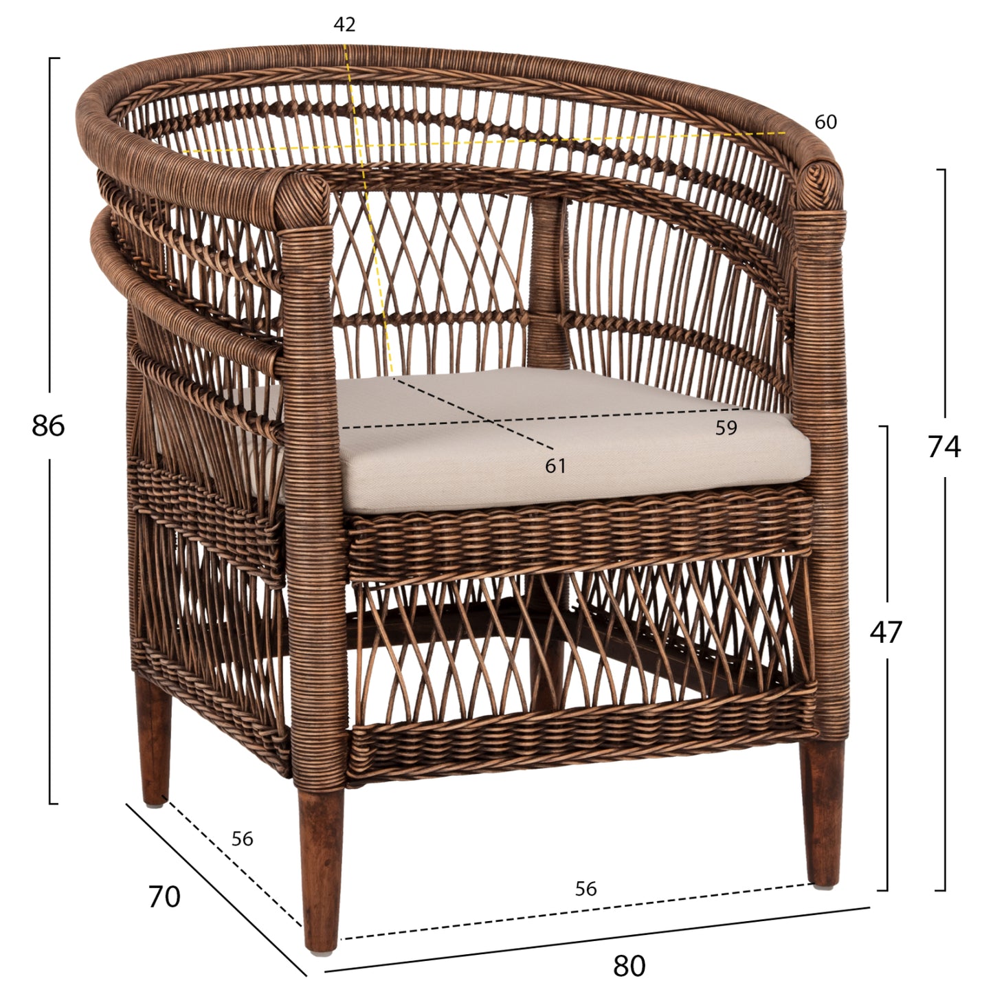 ΠΟΛΥΘΡΟΝΑ MALAWI HM9635.01 ΞΥΛΟ ΜΑΟΝΙ & RATTAN--Β'ΔΙΑΛΟΓΗΣ 80x70x86Υεκ.